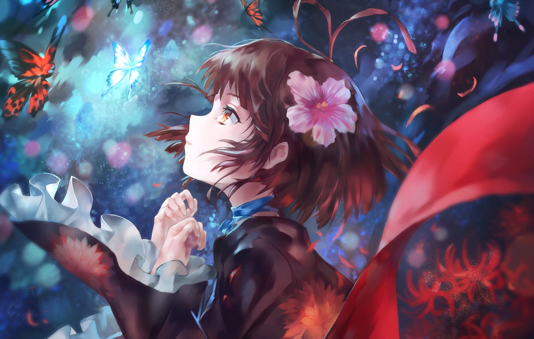 Mumei in Kimono with Butterflies - at 320 x 480 iPhone size wallpapers HD quality