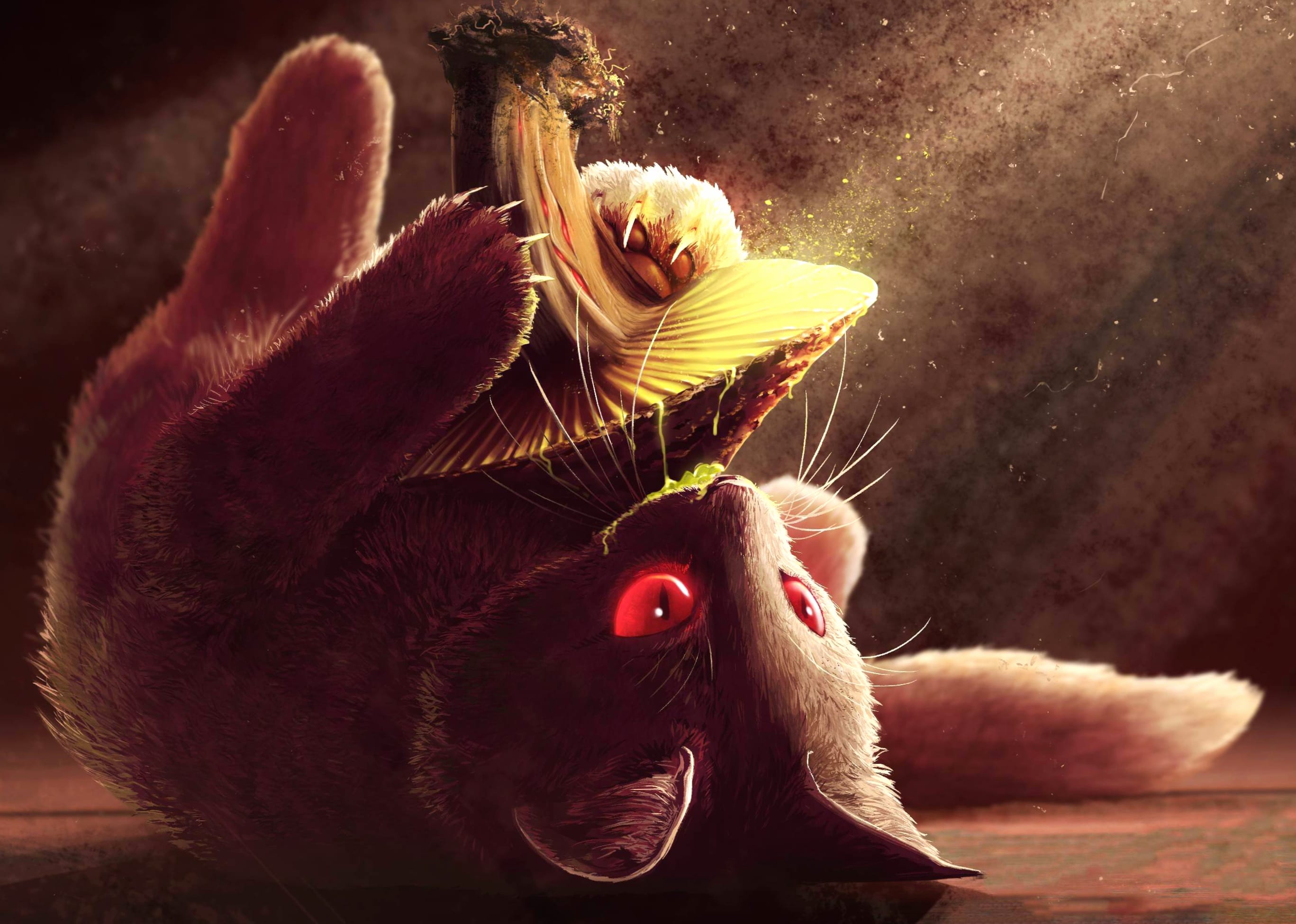 Mushroom Red Eyes Fantasy Cat wallpapers HD quality