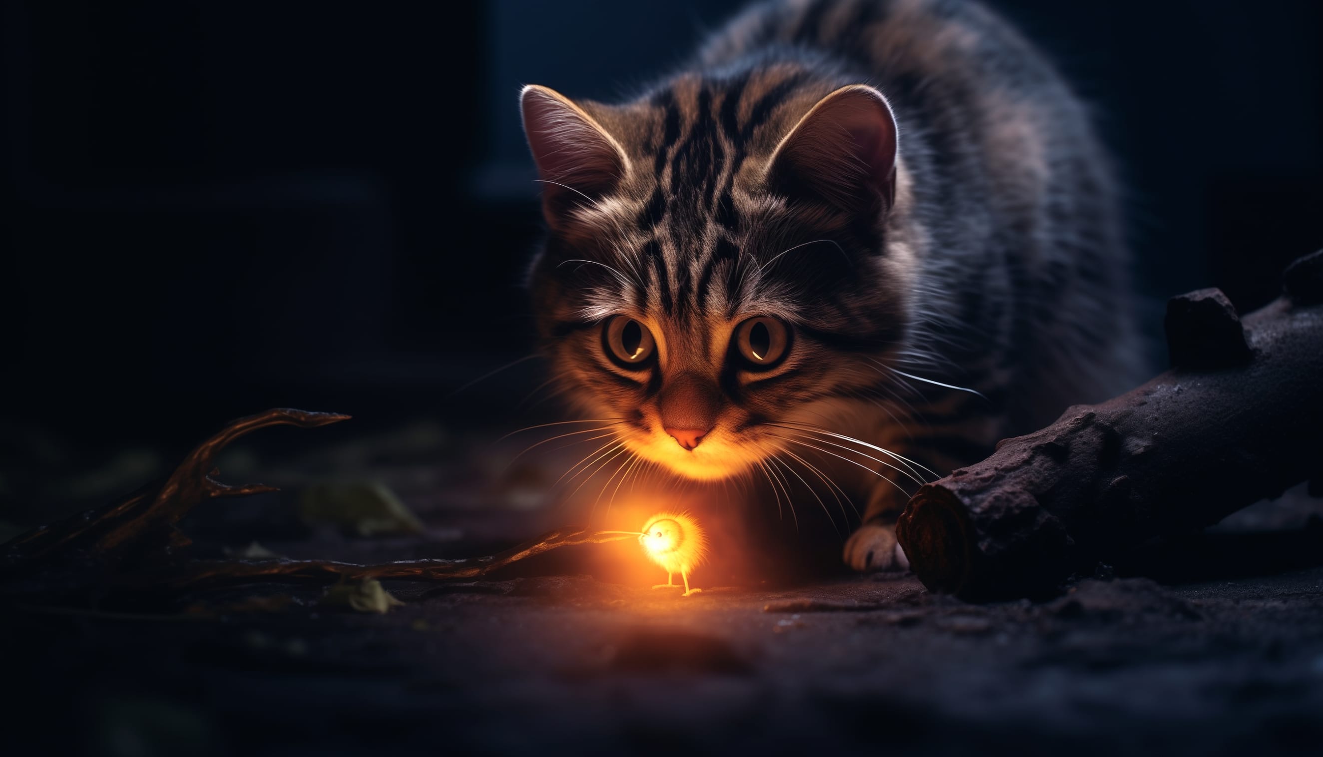 Mysterious Cat and Glowing Light - wallpapers HD quality