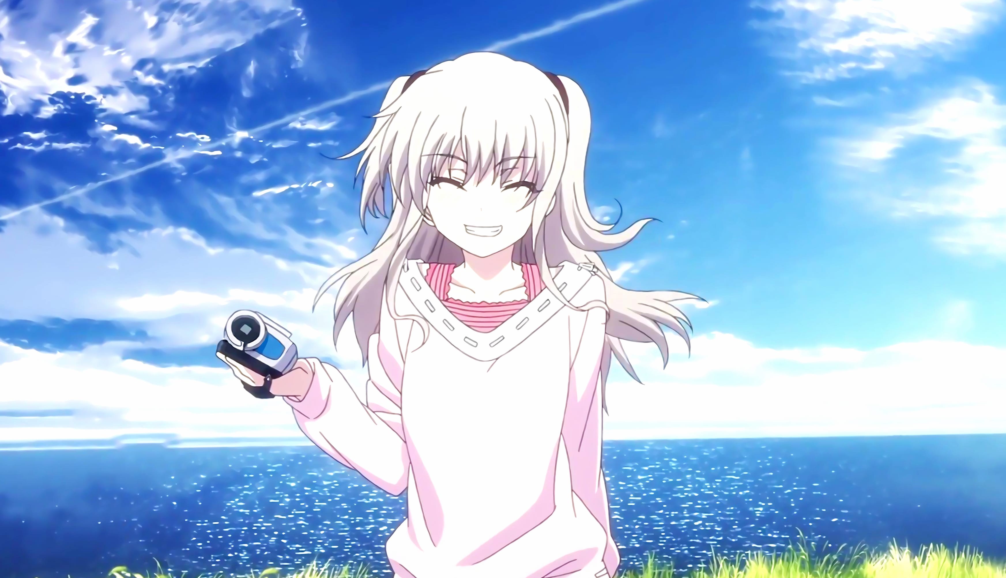 Nao Tomori Smiling with Camera - Charlotte Anime at 1152 x 864 size wallpapers HD quality