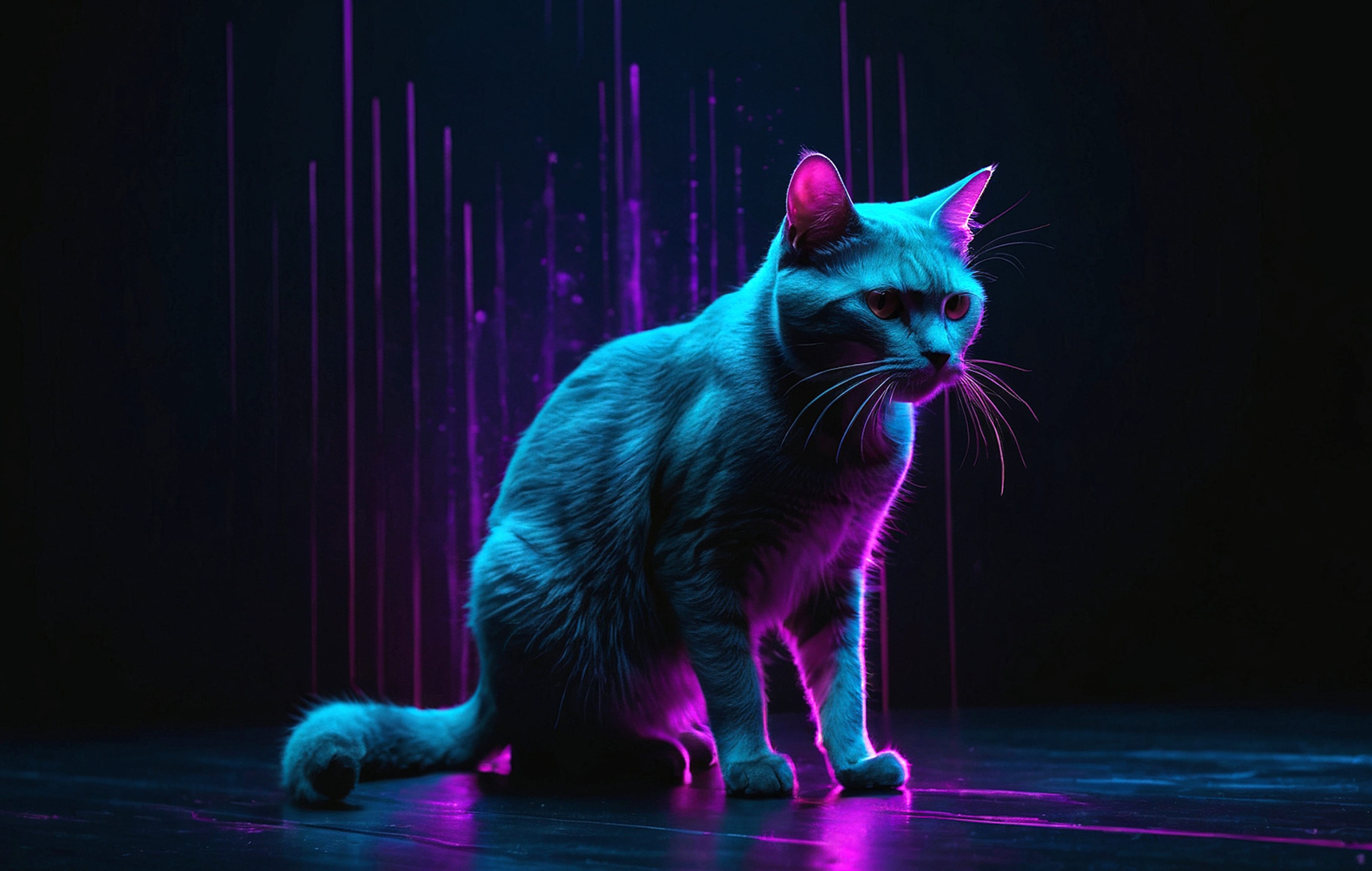 Neon Cat Cute Blue Purple Cute Cat at 2048 x 2048 iPad size wallpapers HD quality