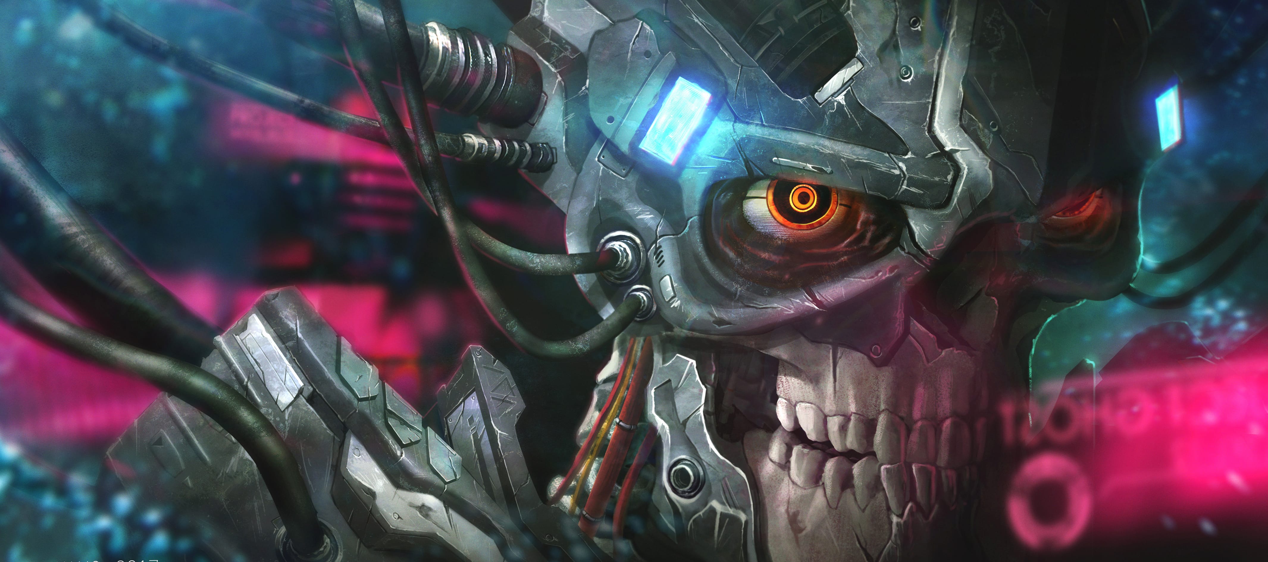 Neon Cyborg Skull - wallpapers HD quality