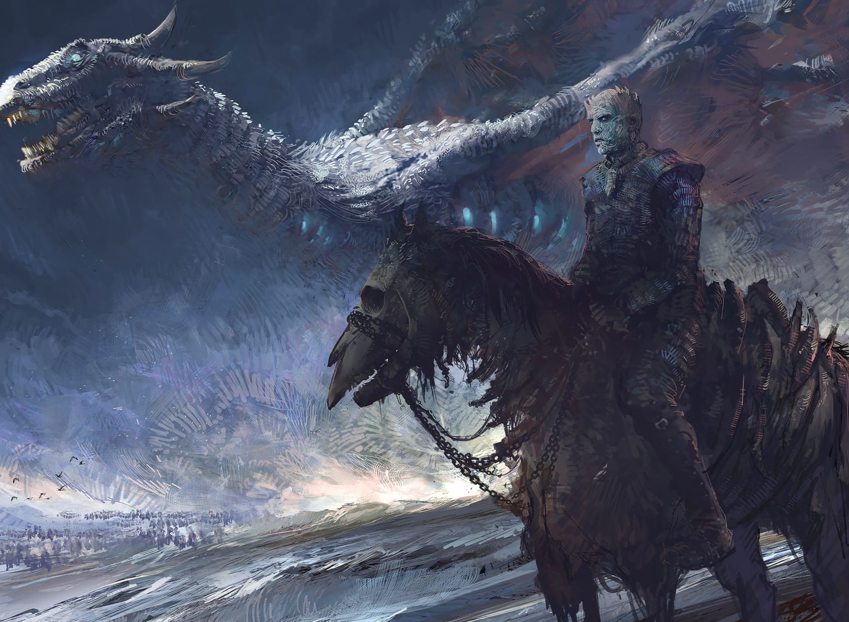 Night King and Dragon - Game of Thrones at 640 x 1136 iPhone 5 size wallpapers HD quality