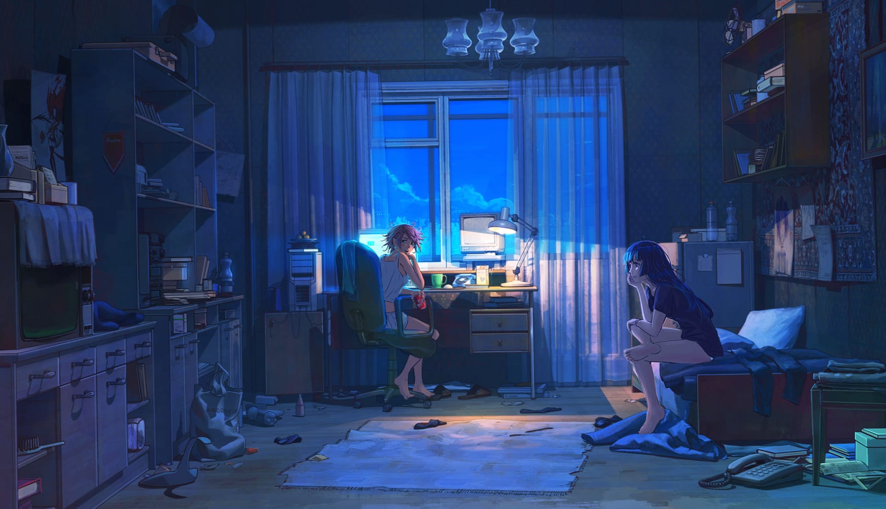 Night Lofi Anime Room at 2048 x 2048 iPad size wallpapers HD quality