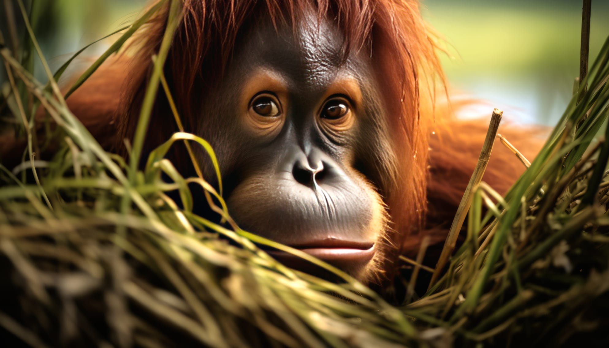 Orangutan in Grass at 1600 x 1200 size wallpapers HD quality