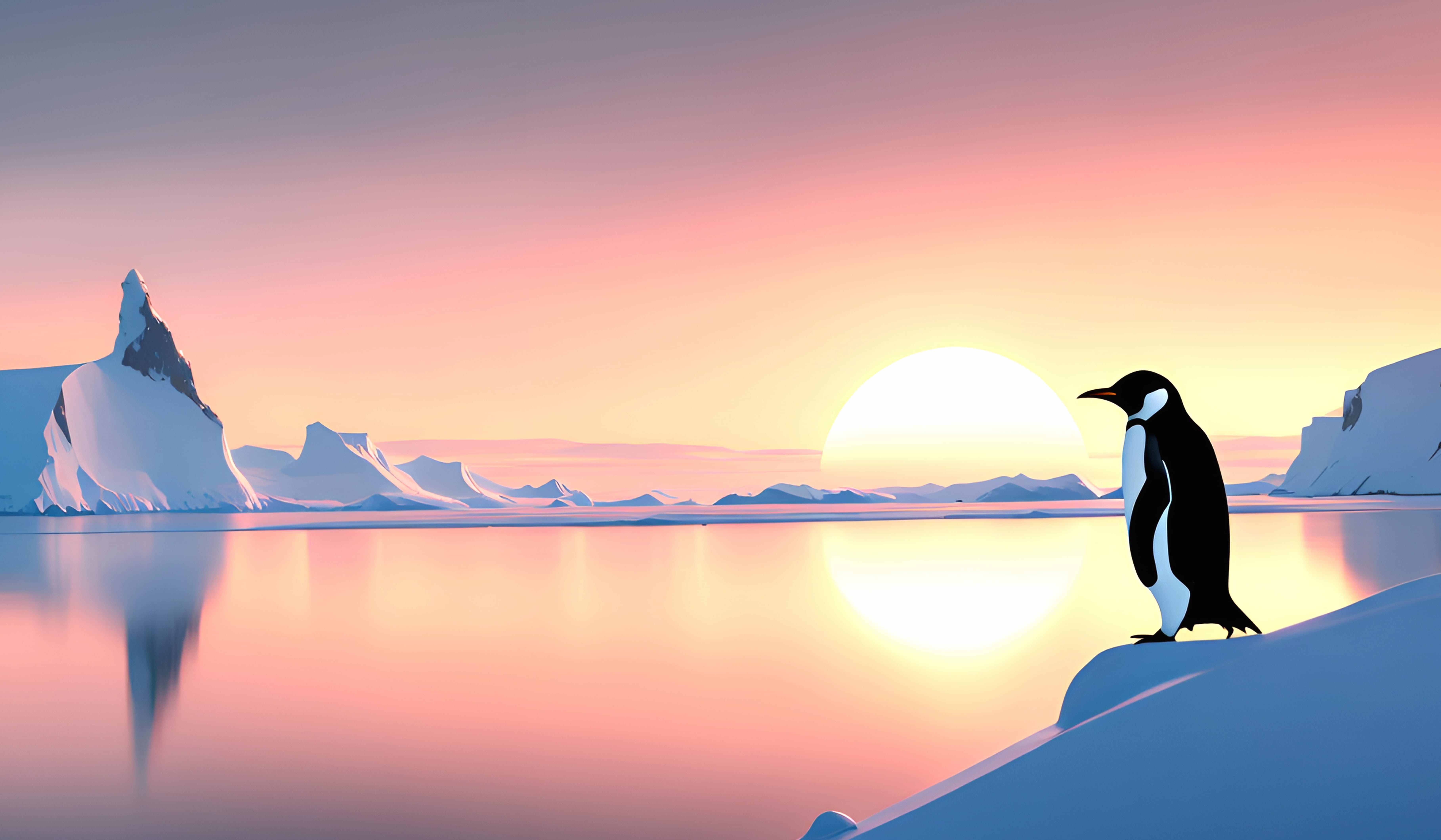 Penguin Sunrise Snow Nature Antarctica 8k Ultra wallpapers HD quality