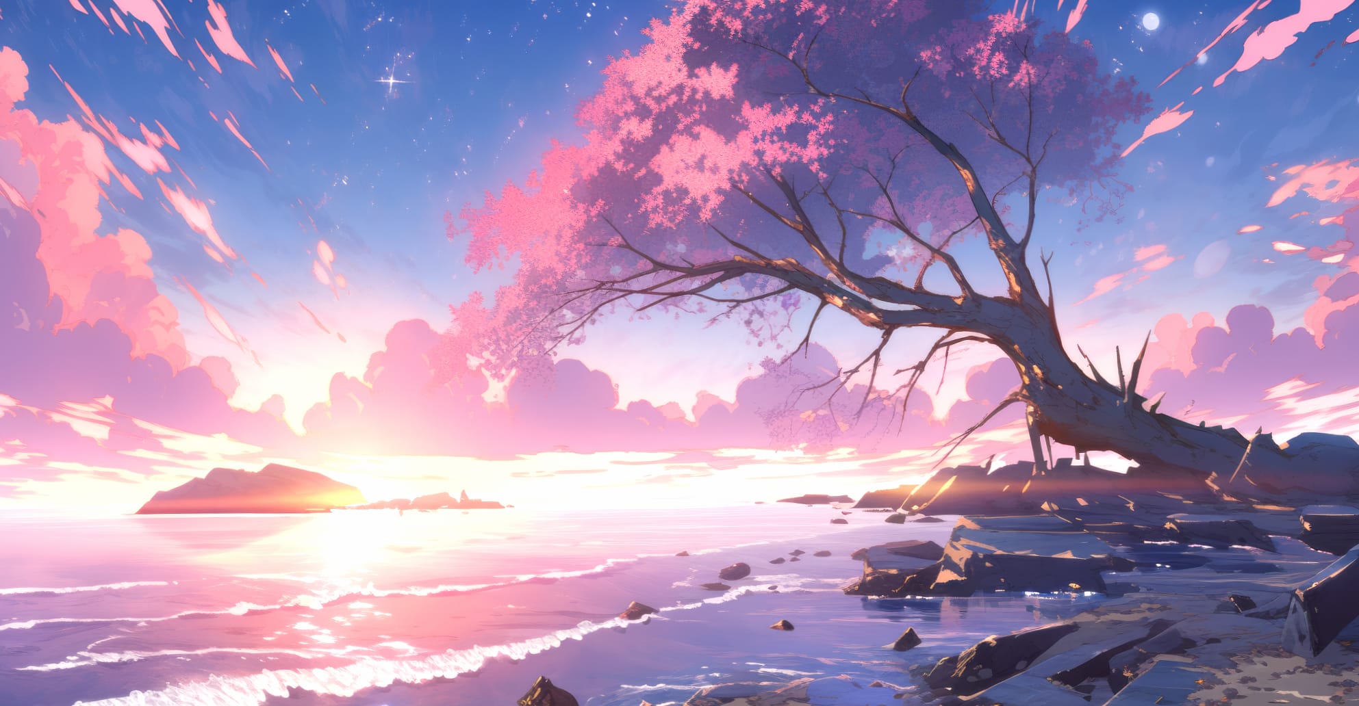 Pink Aesthetic Anime Landscape Wallpaper at 1920 x 1080 HD size wallpapers HD quality