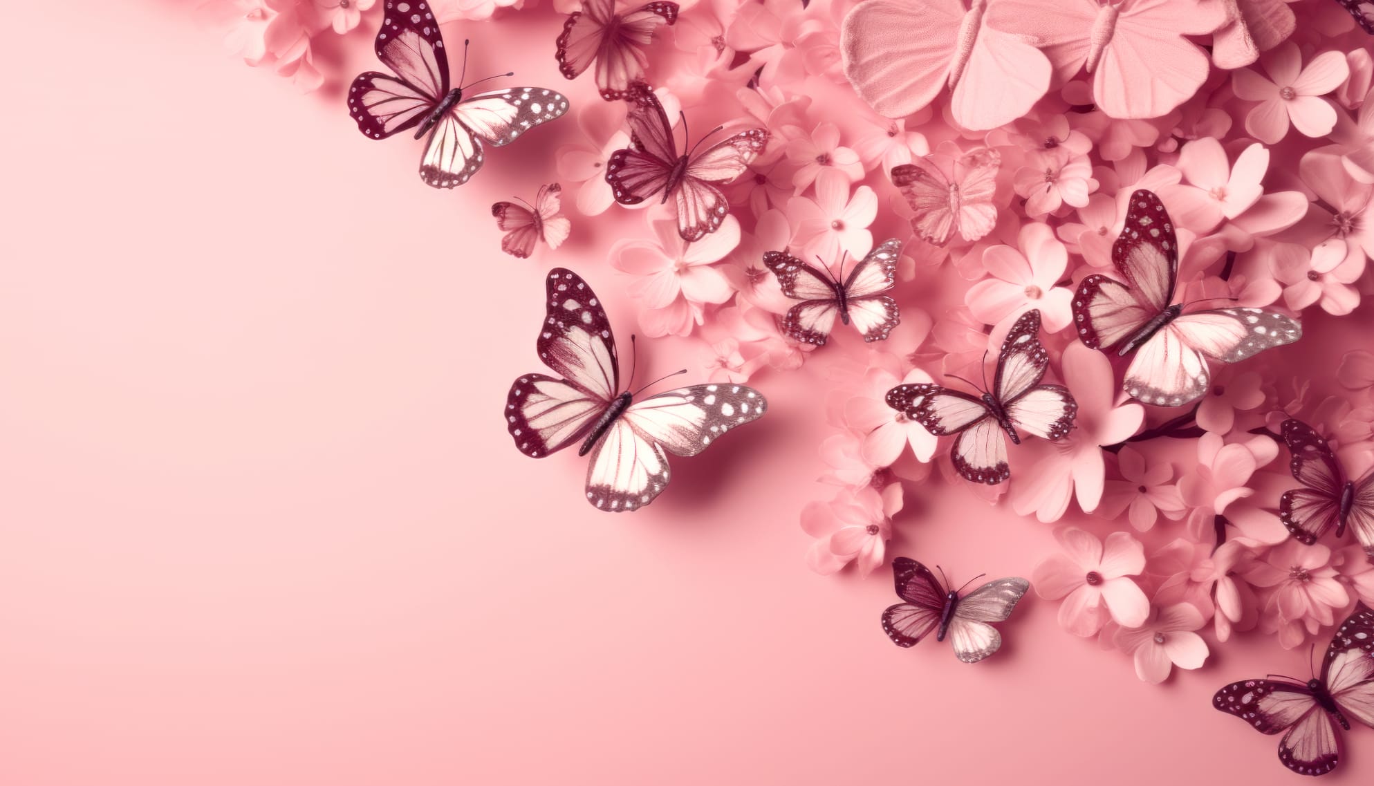 Pink Aesthetic Flowers And Butterflies Wallpaper wallpapers HD quality