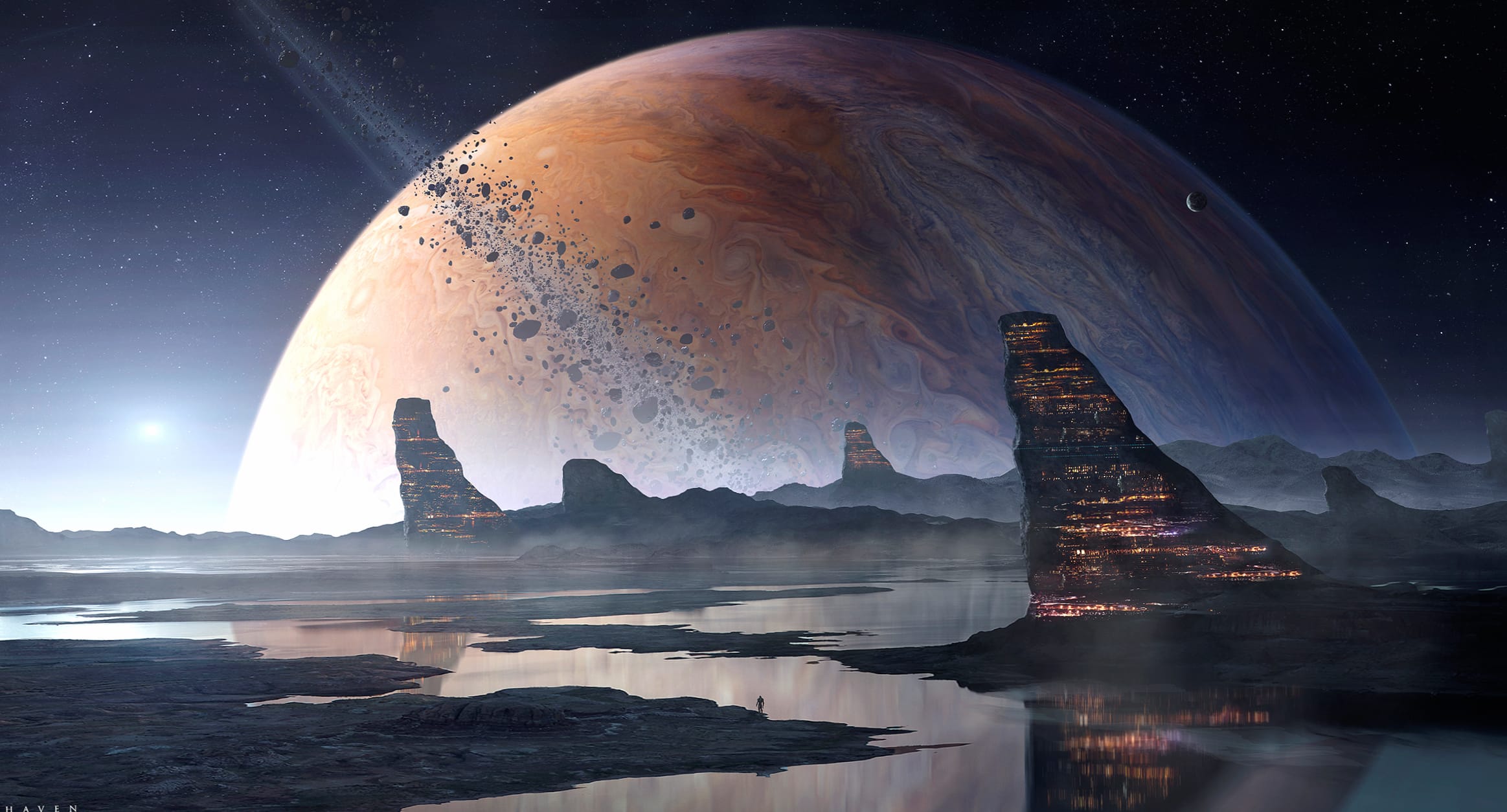 Planetary Reflection Sci-Fi Landscape at 1334 x 750 iPhone 7 size wallpapers HD quality