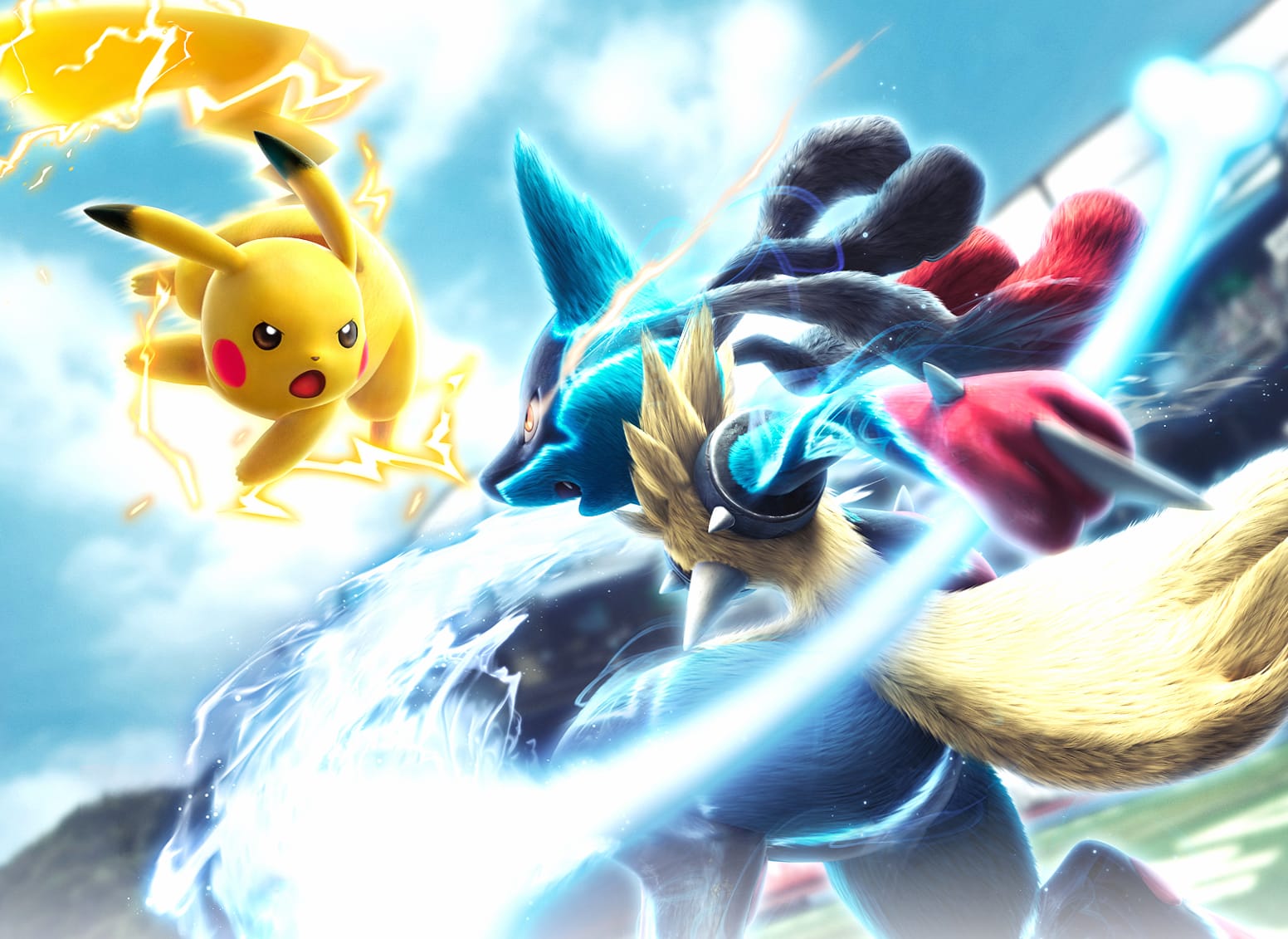 Pokémon Showdown Pikachu vs. Mega Lucario at 640 x 1136 iPhone 5 size wallpapers HD quality