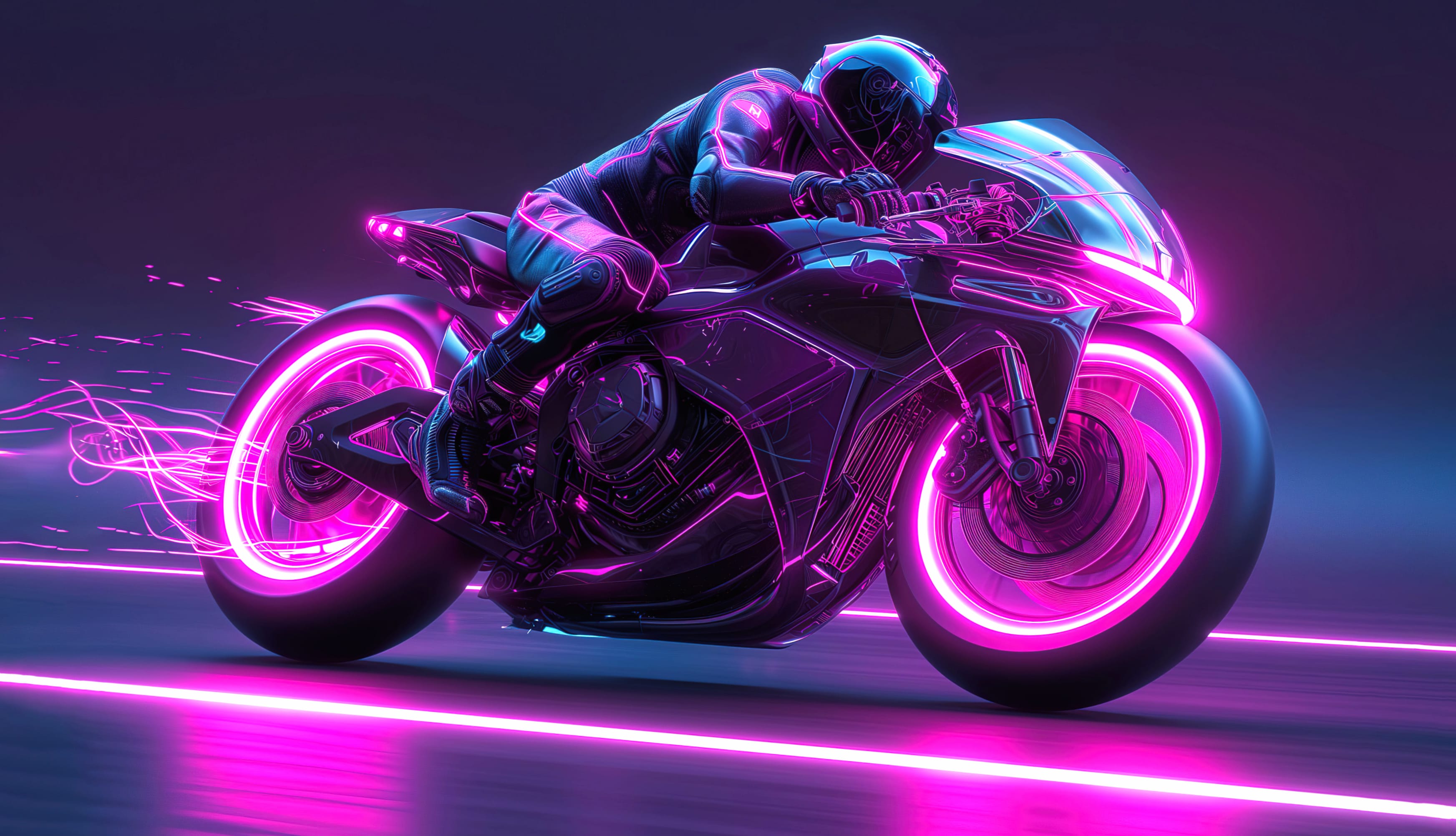 Racing Neon Motorcycle at 2048 x 2048 iPad size wallpapers HD quality