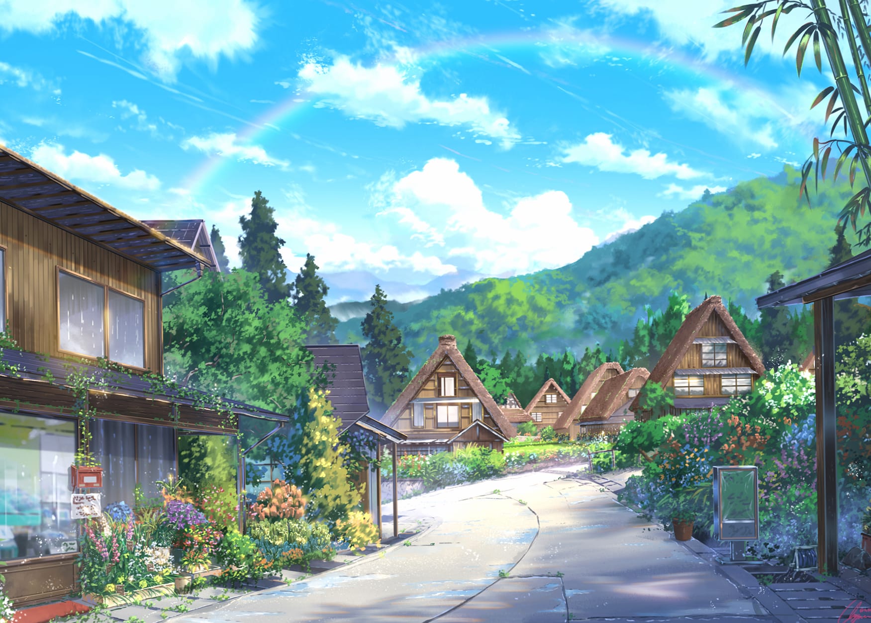 Rainbow Blossom Village - Anime wallpapers HD quality