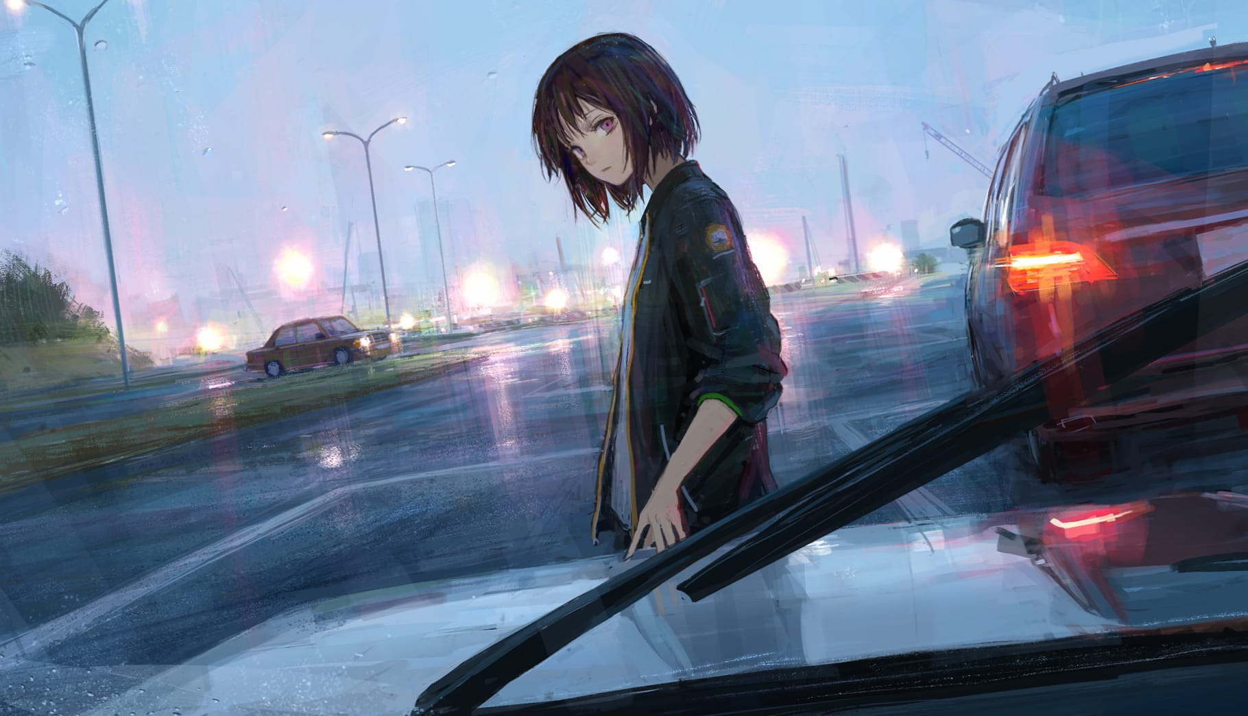 Rainy Evening Anime Girl at 1152 x 864 size wallpapers HD quality