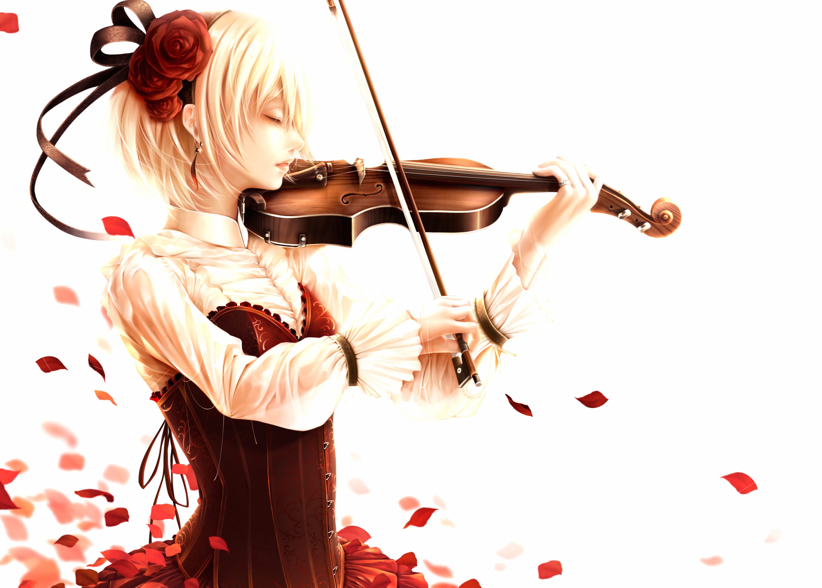 Red Flower Violinist A Captivating at 640 x 960 iPhone 4 size wallpapers HD quality