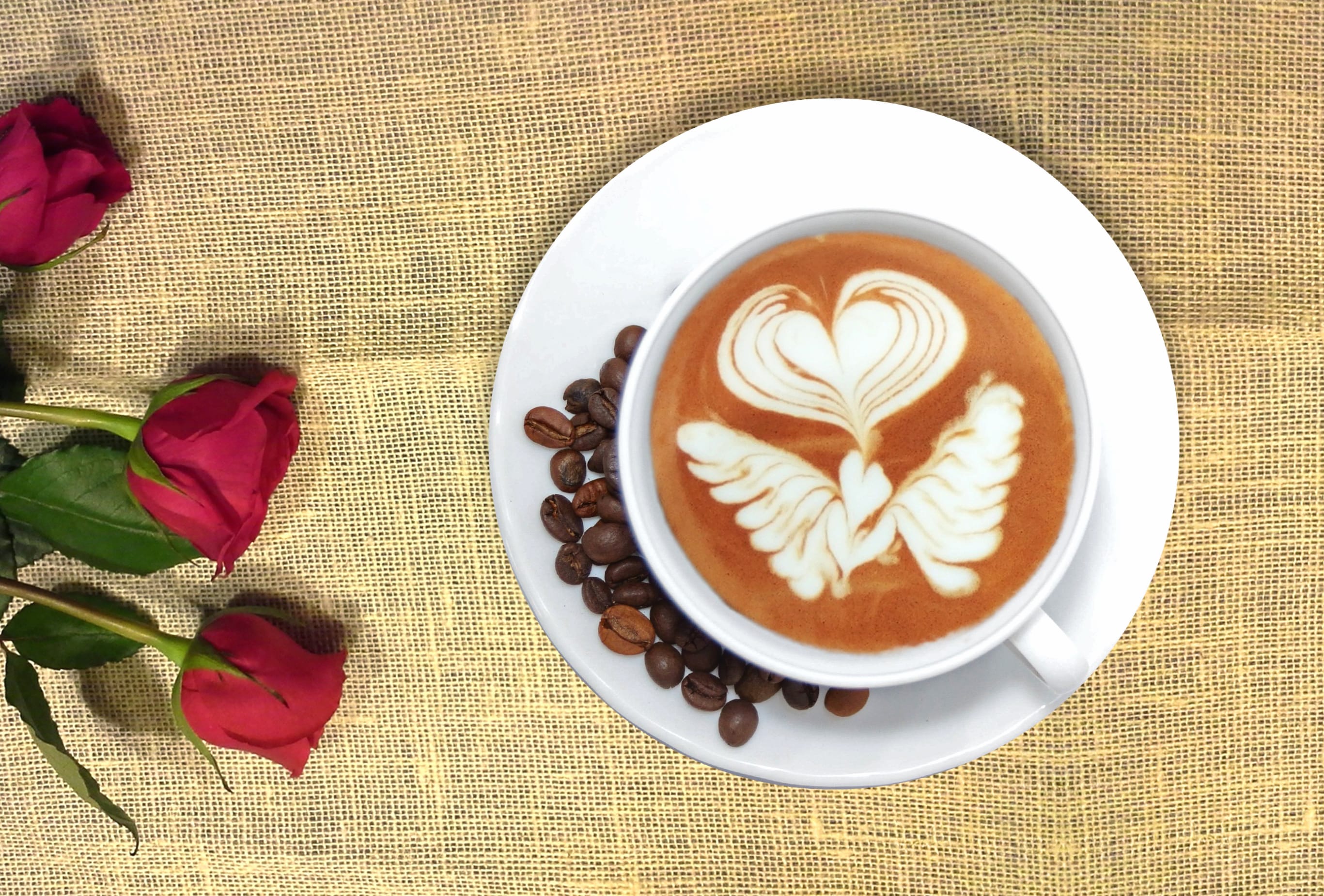 Red Rose Coffee Beans Cup Food Coffee wallpapers HD quality