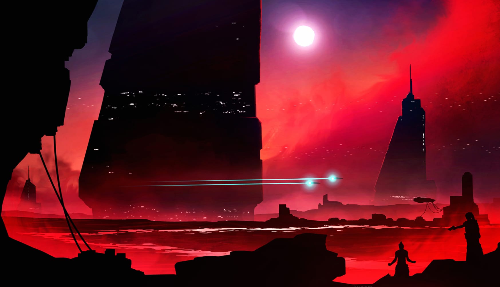 Red Silhouette Sci-Fi Skyline wallpapers HD quality