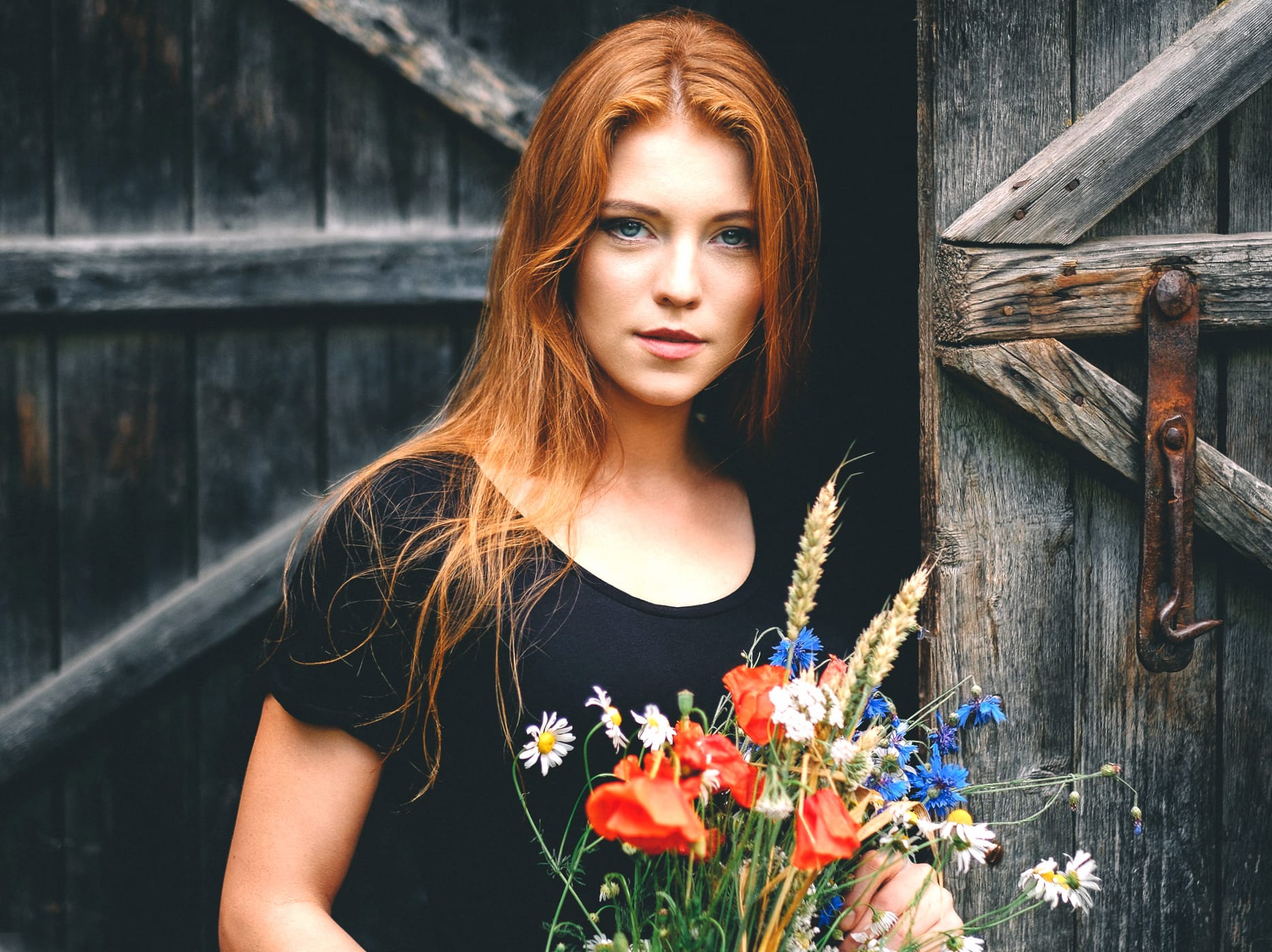 Redhead Beauty with Flowers - wallpapers HD quality