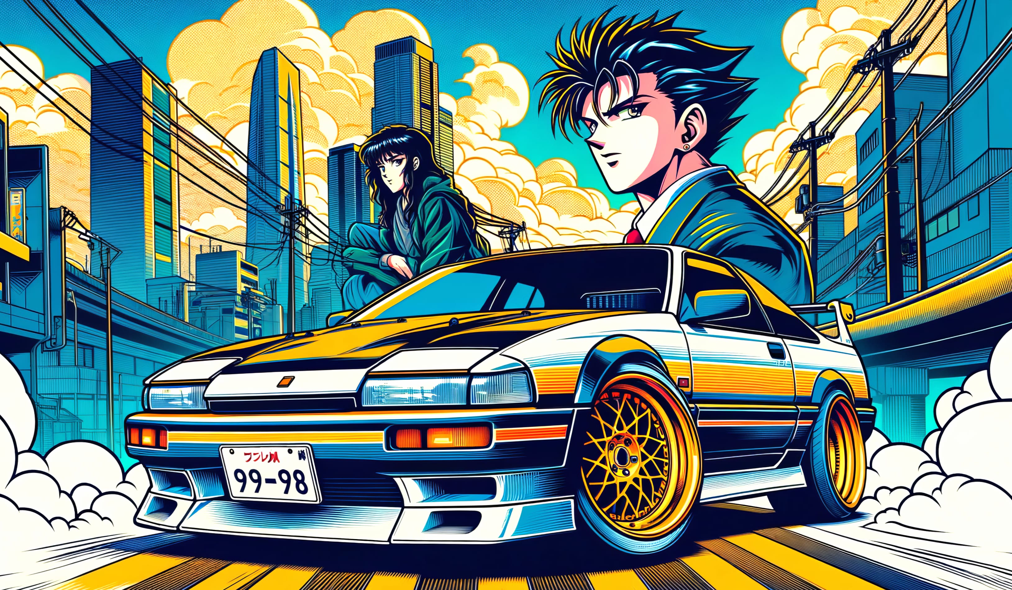 Retro Anime Car Adventure at 2048 x 2048 iPad size wallpapers HD quality