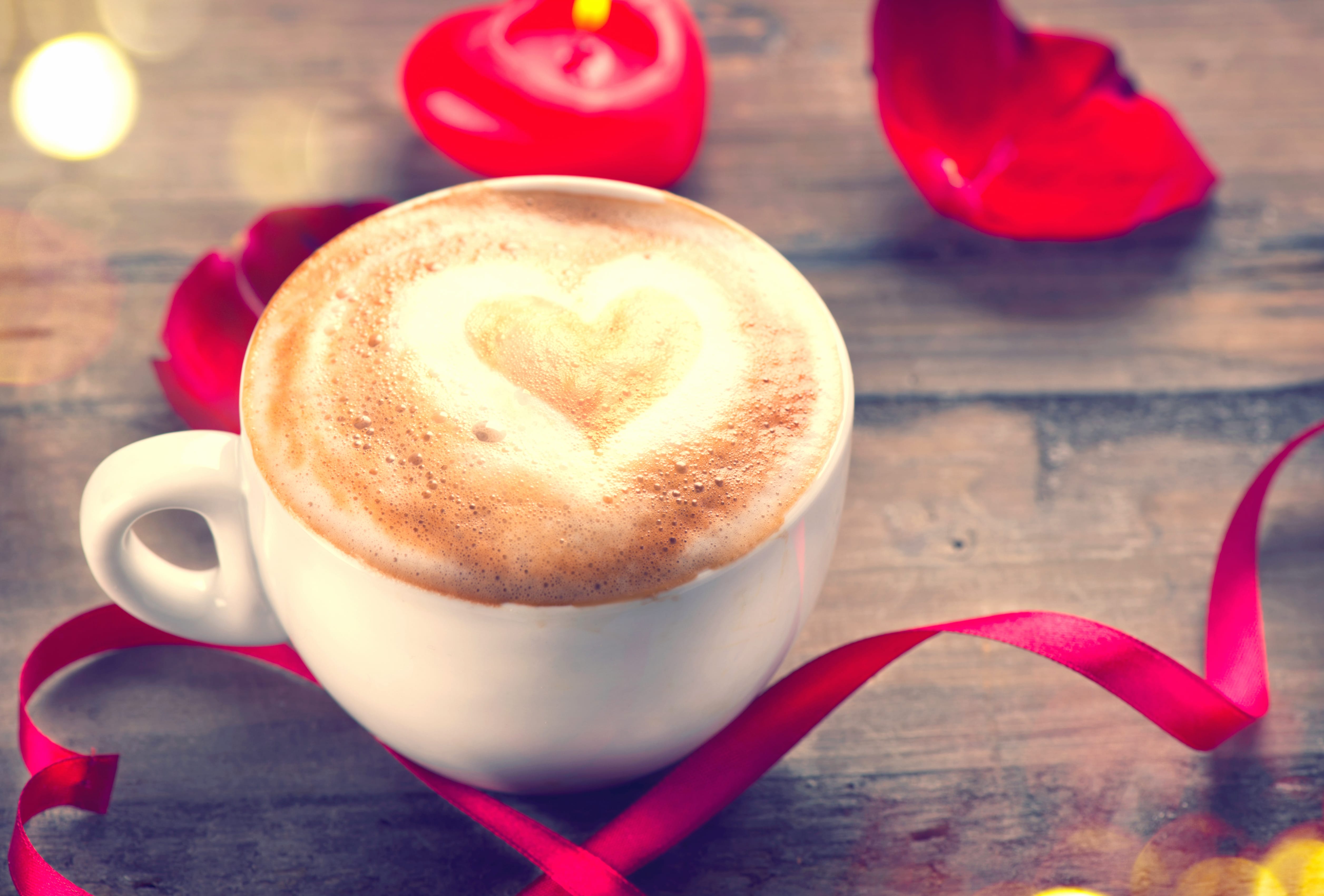 Romantic Ribbon Still Life Heart-shaped Cup Food Coffee at 640 x 1136 iPhone 5 size wallpapers HD quality