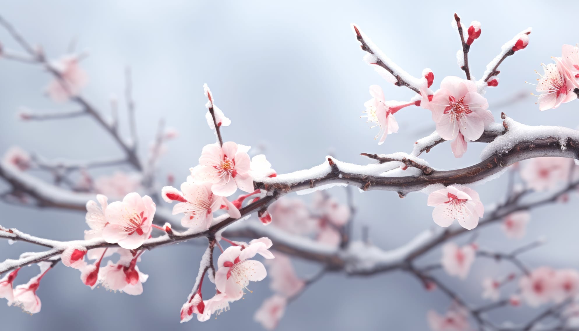 Sakura Flower in Frost Branch Wallpaper wallpapers HD quality