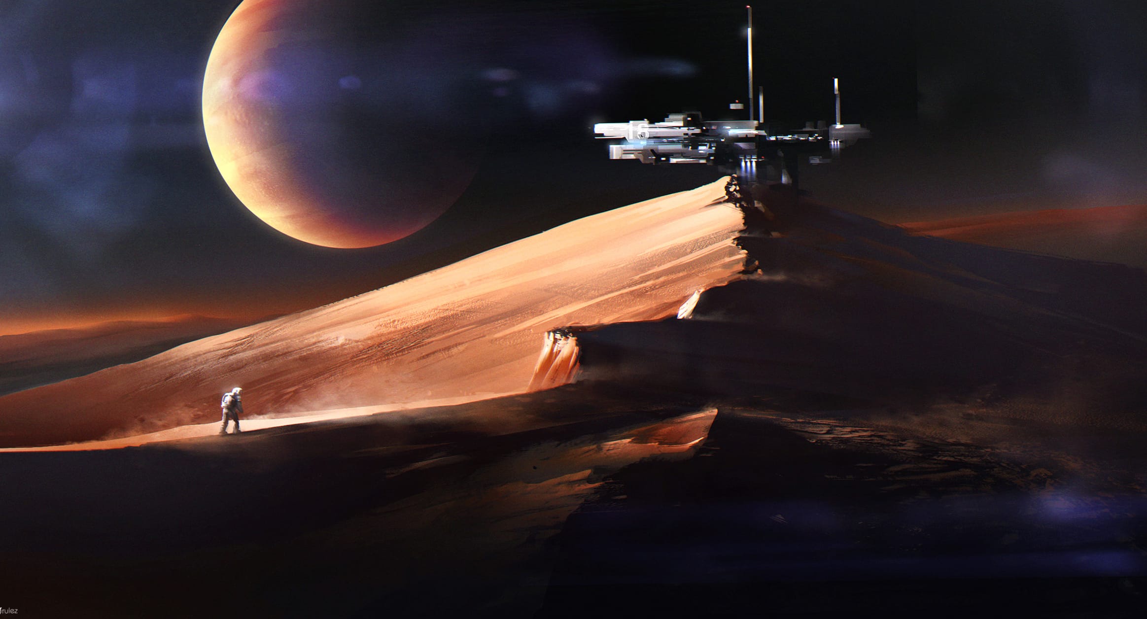 Sand Dune Desert Building Astronaut Planet Sci Fi Landscape at 640 x 1136 iPhone 5 size wallpapers HD quality