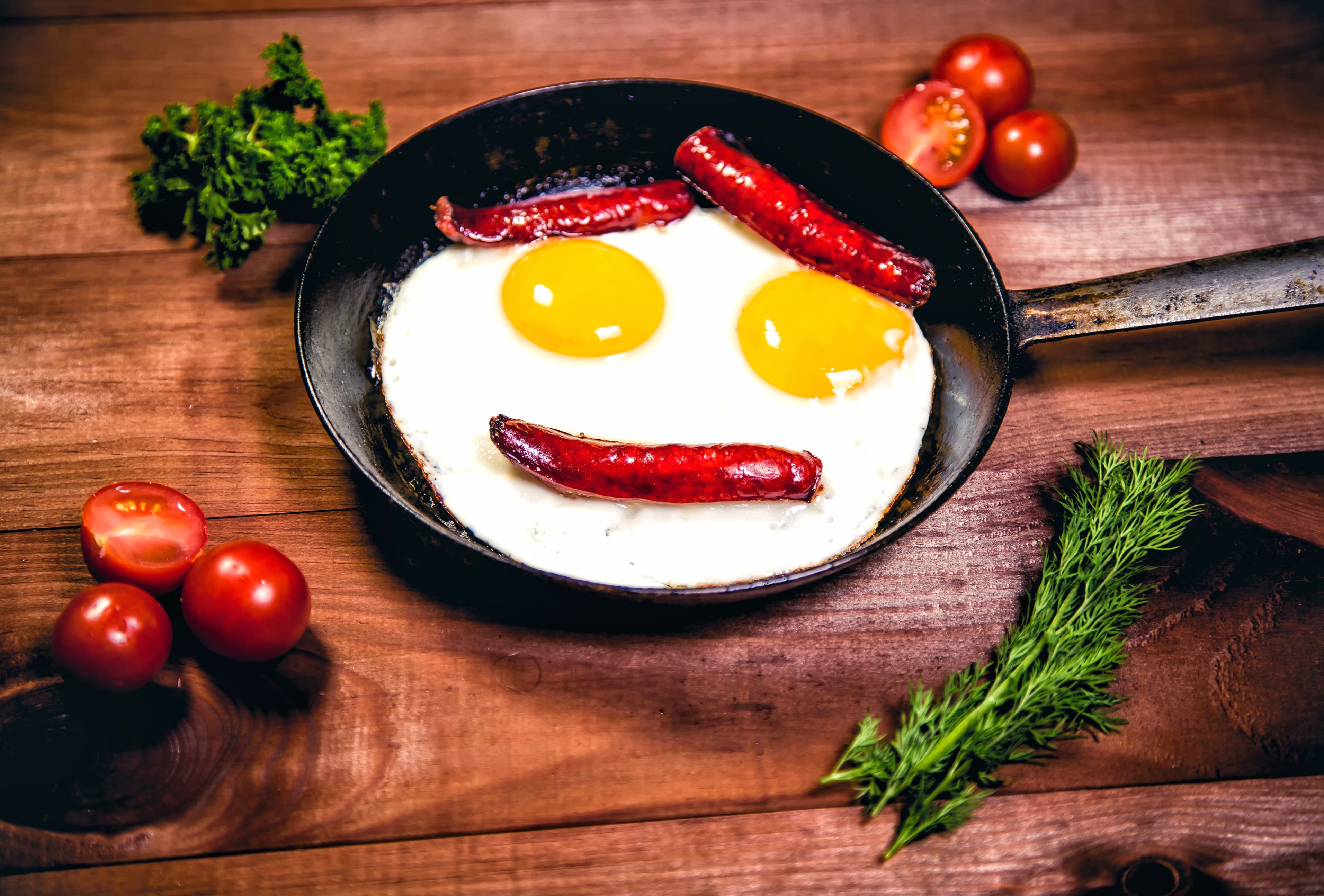 Sausage Face Egg Tomato Food Still Life wallpapers HD quality