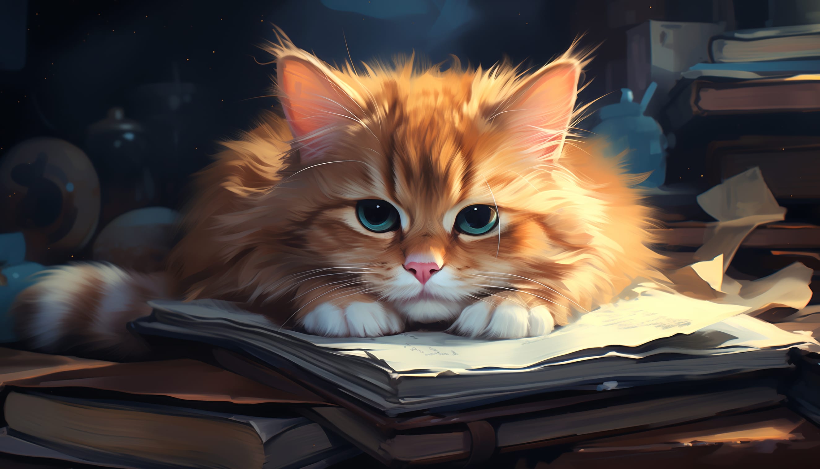 Scholarly Cat with Book wallpapers HD quality