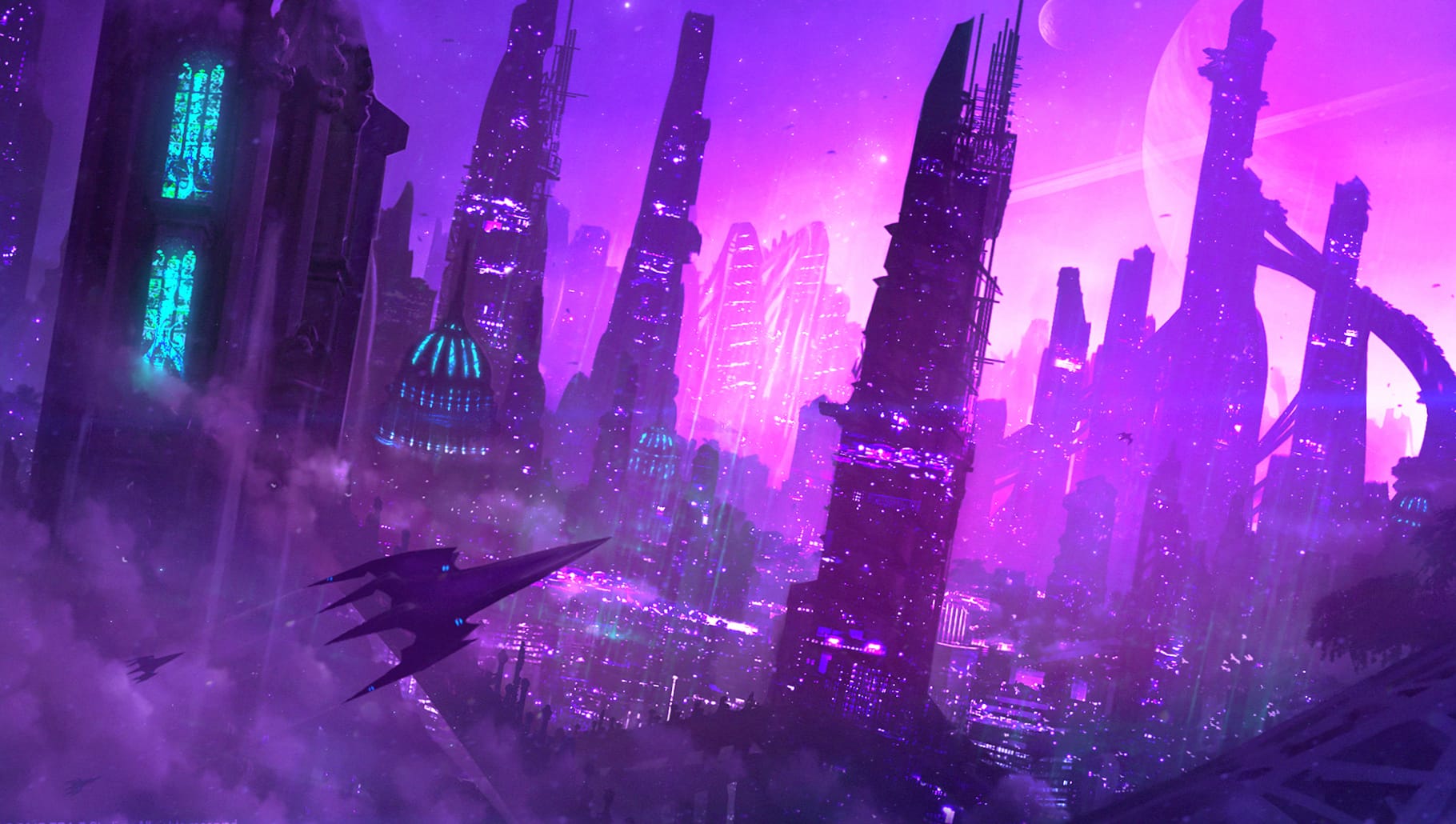 Sci-Fi Purple City wallpapers HD quality