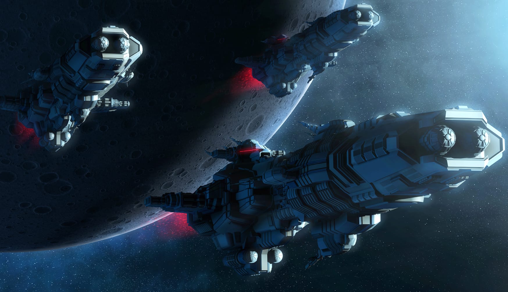 Sci-Fi Spaceships Near the Moon - wallpapers HD quality