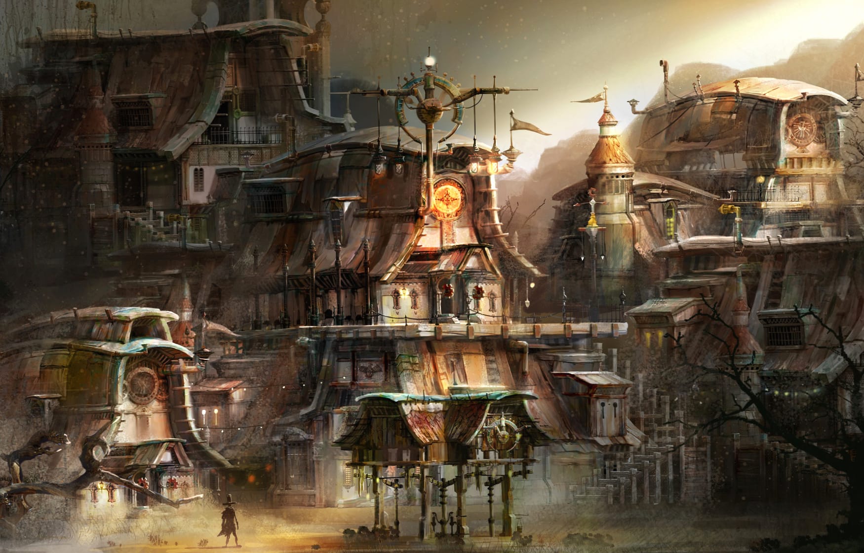 Sci-Fi Steampunk Cityscape at 1366 x 768 HD size wallpapers HD quality