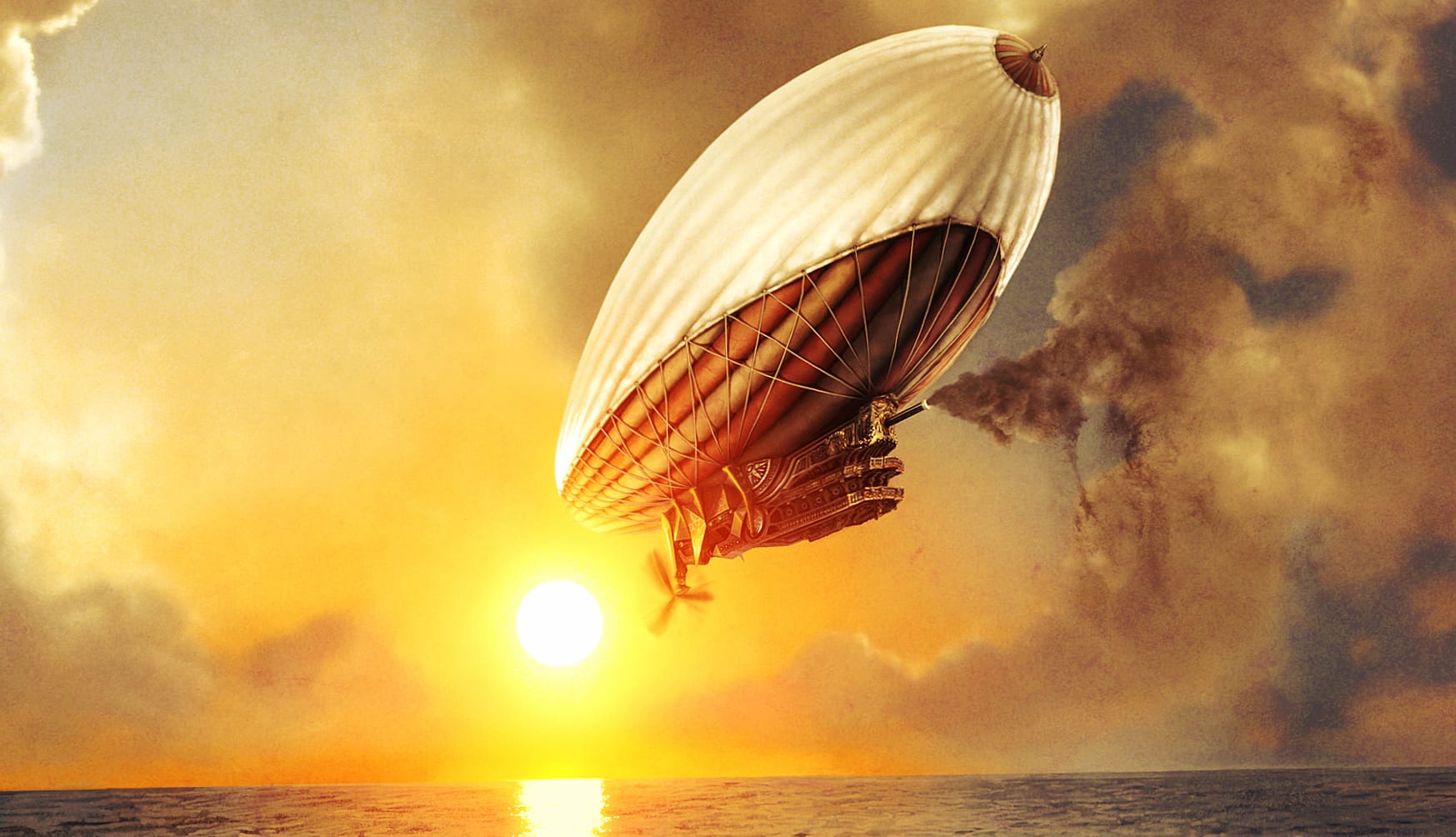 Sci-Fi Steampunk Zeppelin Sunset - wallpapers HD quality