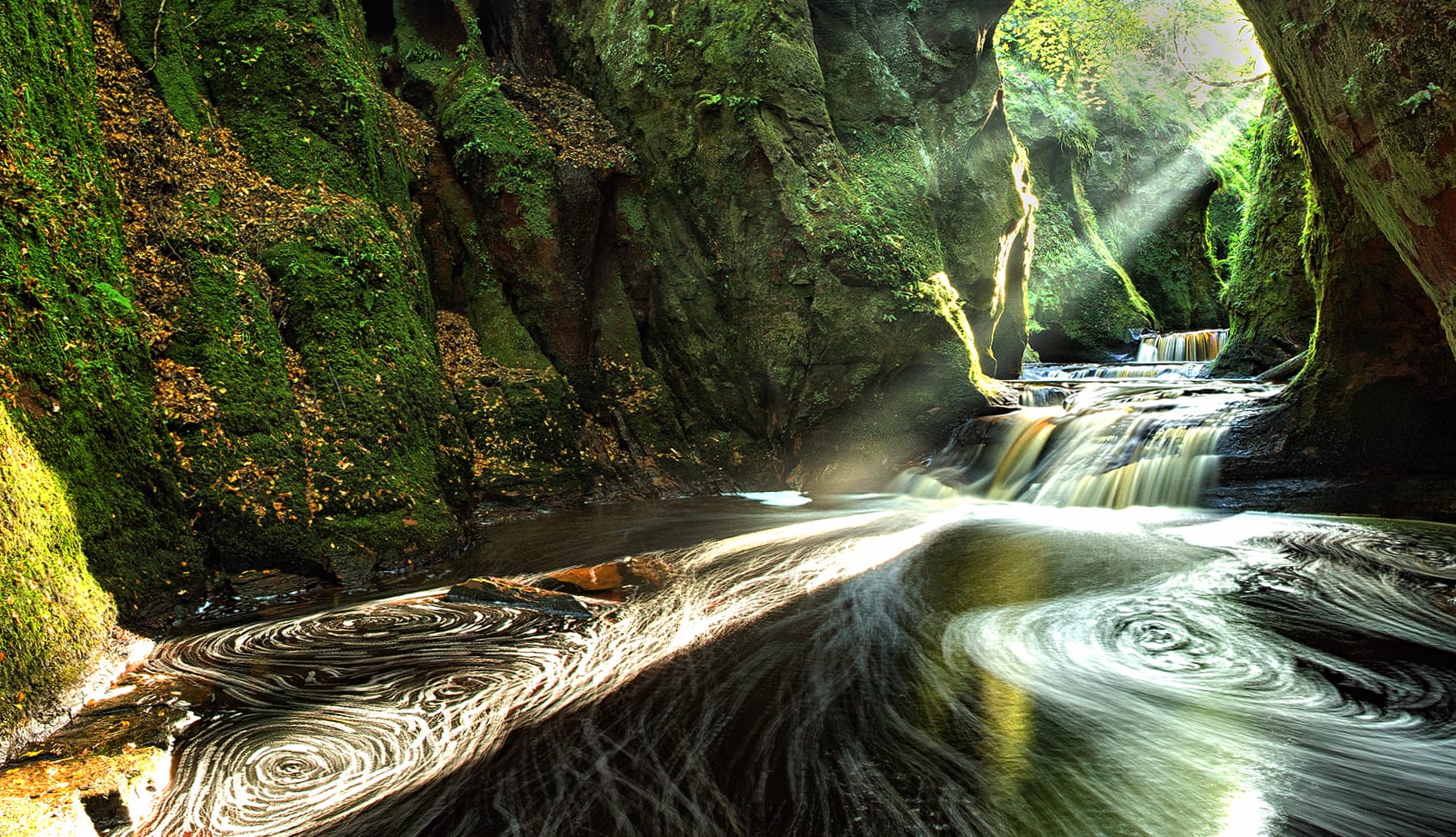 Scotland Canyon Waterfall Sunshine wallpapers HD quality