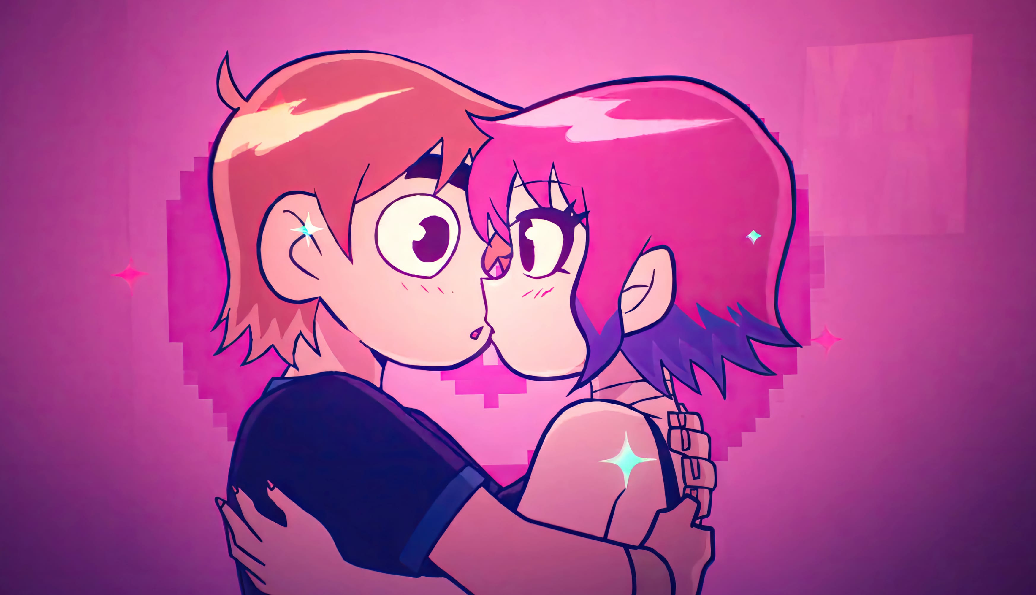 Scott Pilgrim and Ramona Flowers Kiss - wallpapers HD quality