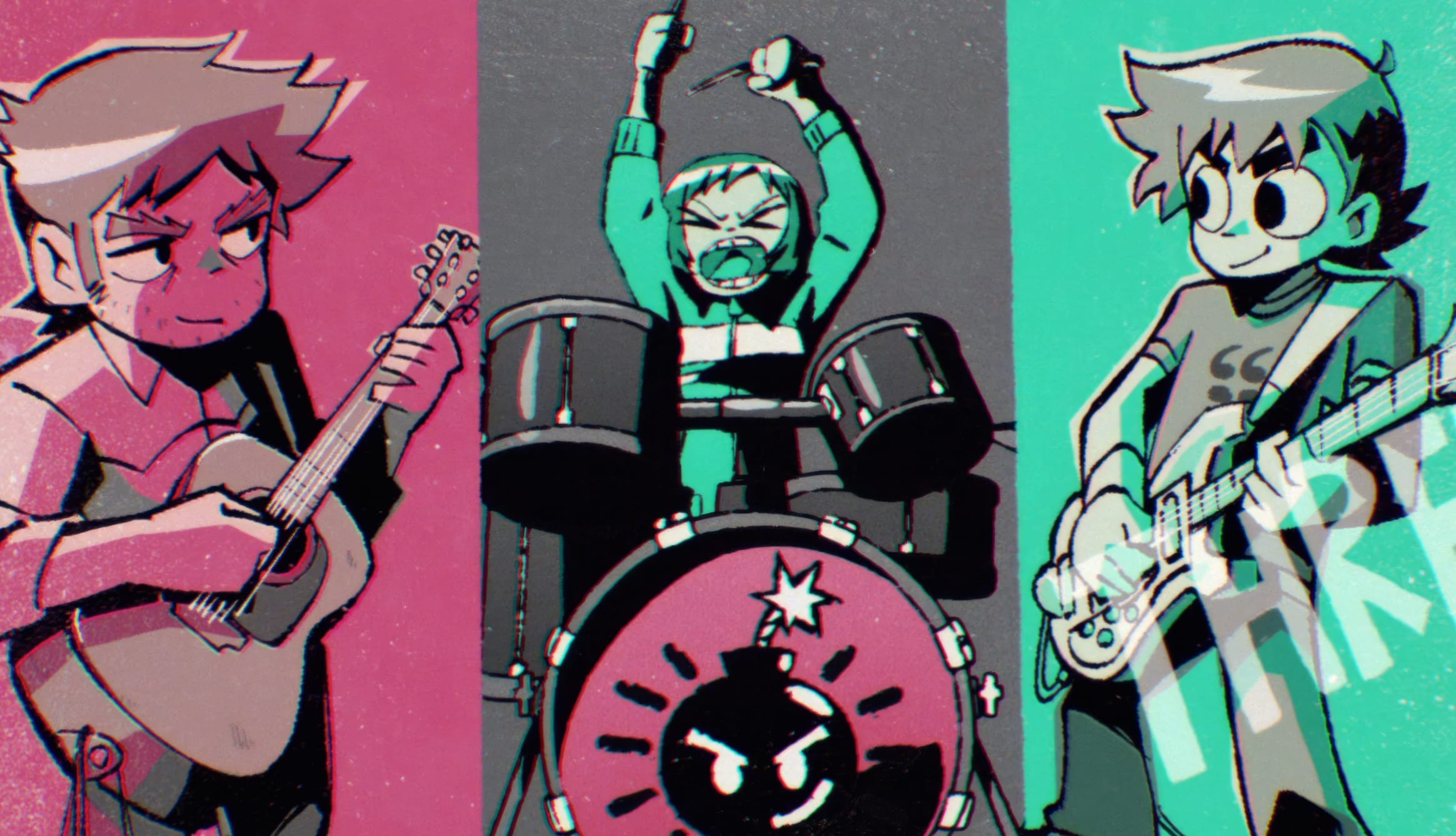 Scott Pilgrim Band Vibrant Comic Art Background at 1600 x 1200 size wallpapers HD quality