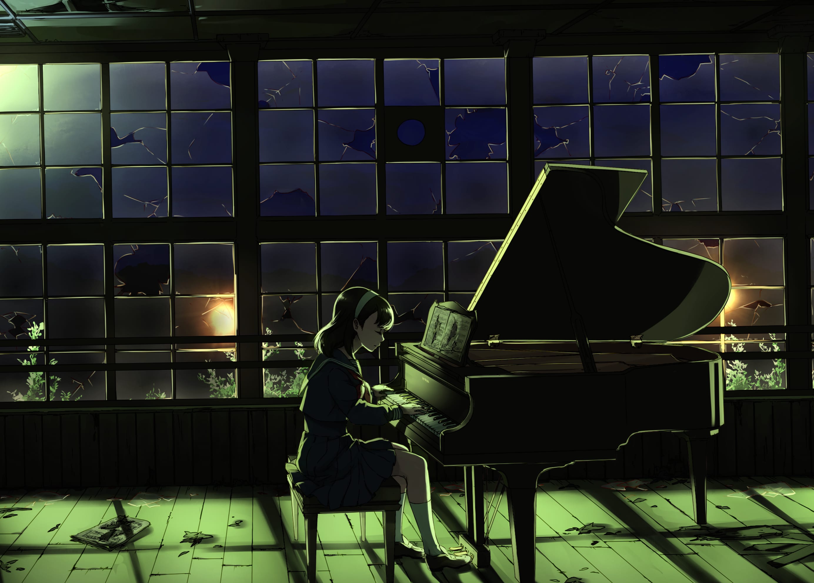 Serenade Dusk Anime Piano at 640 x 1136 iPhone 5 size wallpapers HD quality