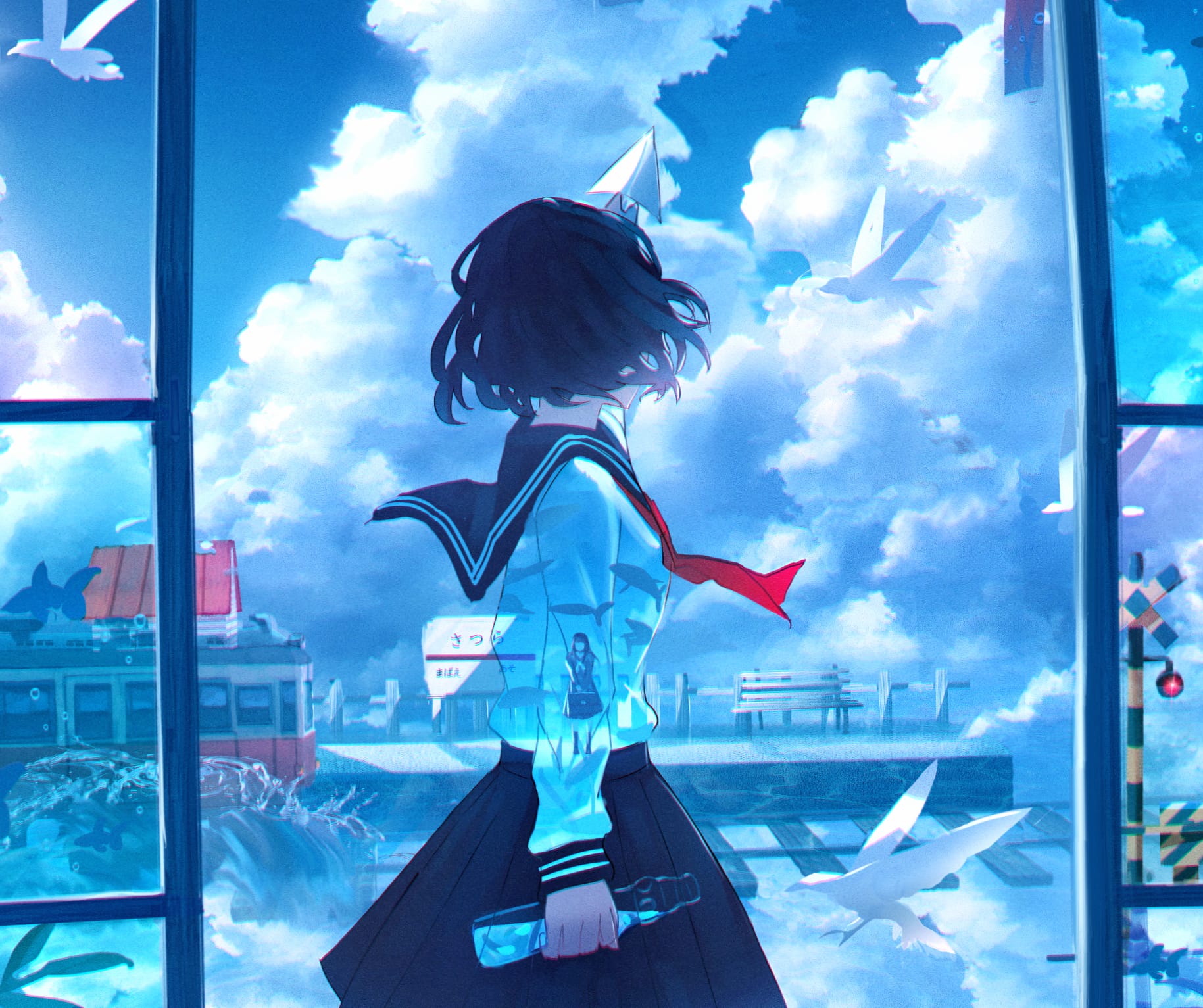 Serene Anime Girl at Train Station - Lofi at 1152 x 864 size wallpapers HD quality