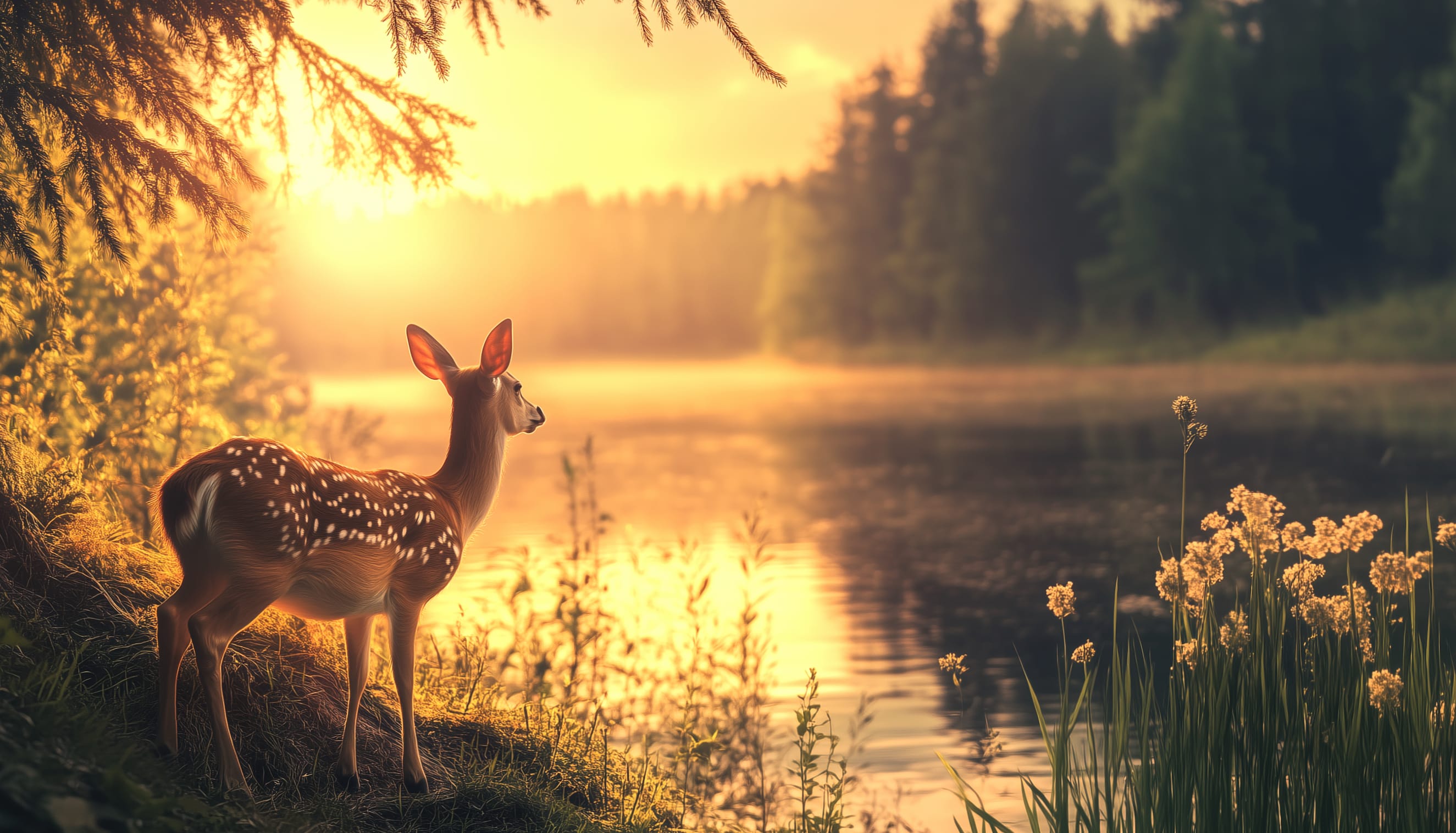 Serene Sunset A Deer in Nature - wallpapers HD quality