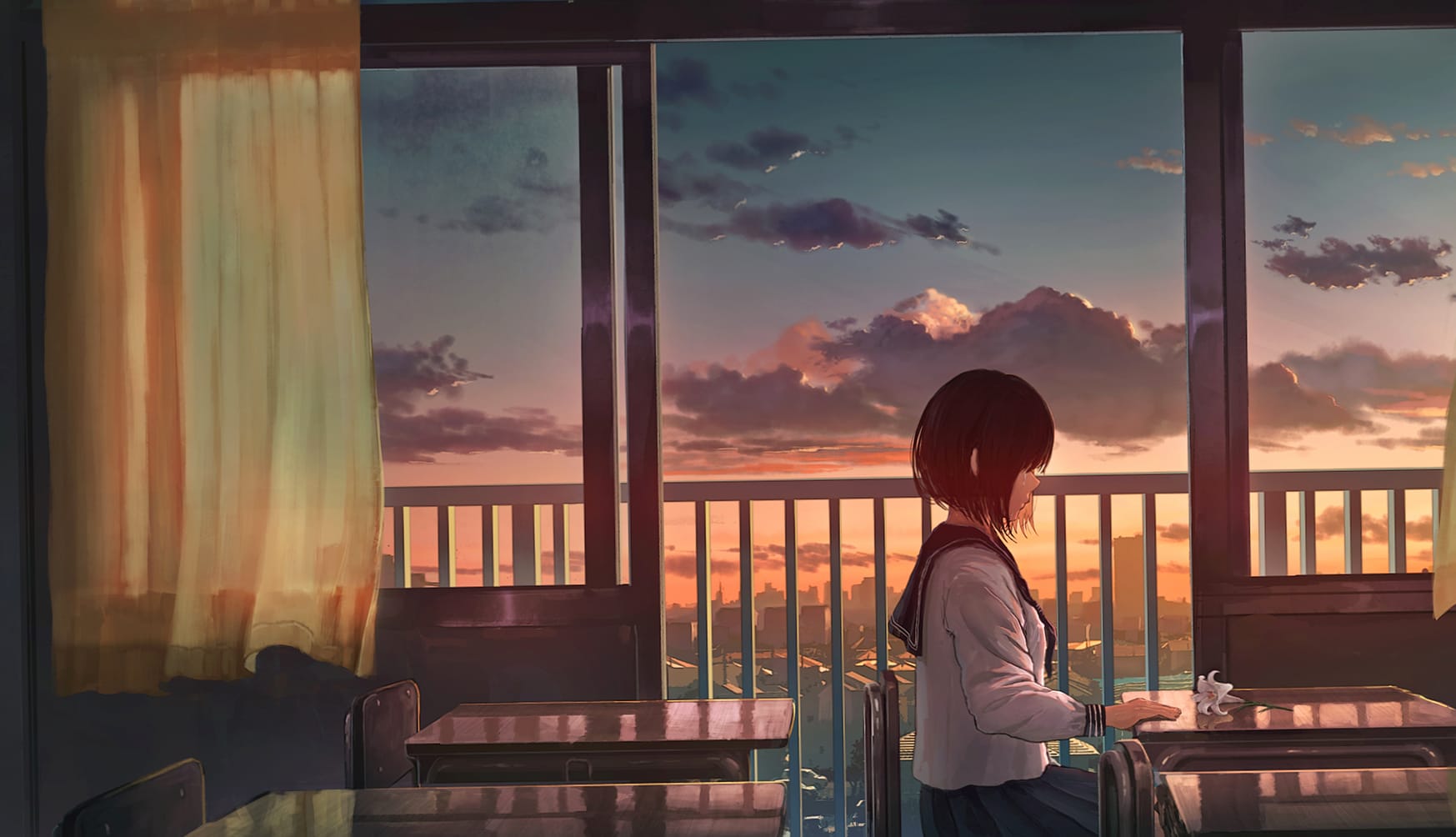 Serene Sunset Anime at 750 x 1334 iPhone 6 size wallpapers HD quality