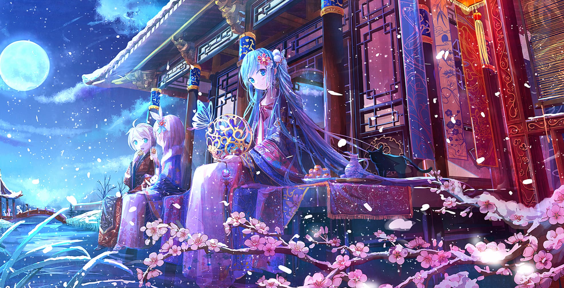 Serene Vocaloid Anime Night - at 1366 x 768 HD size wallpapers HD quality