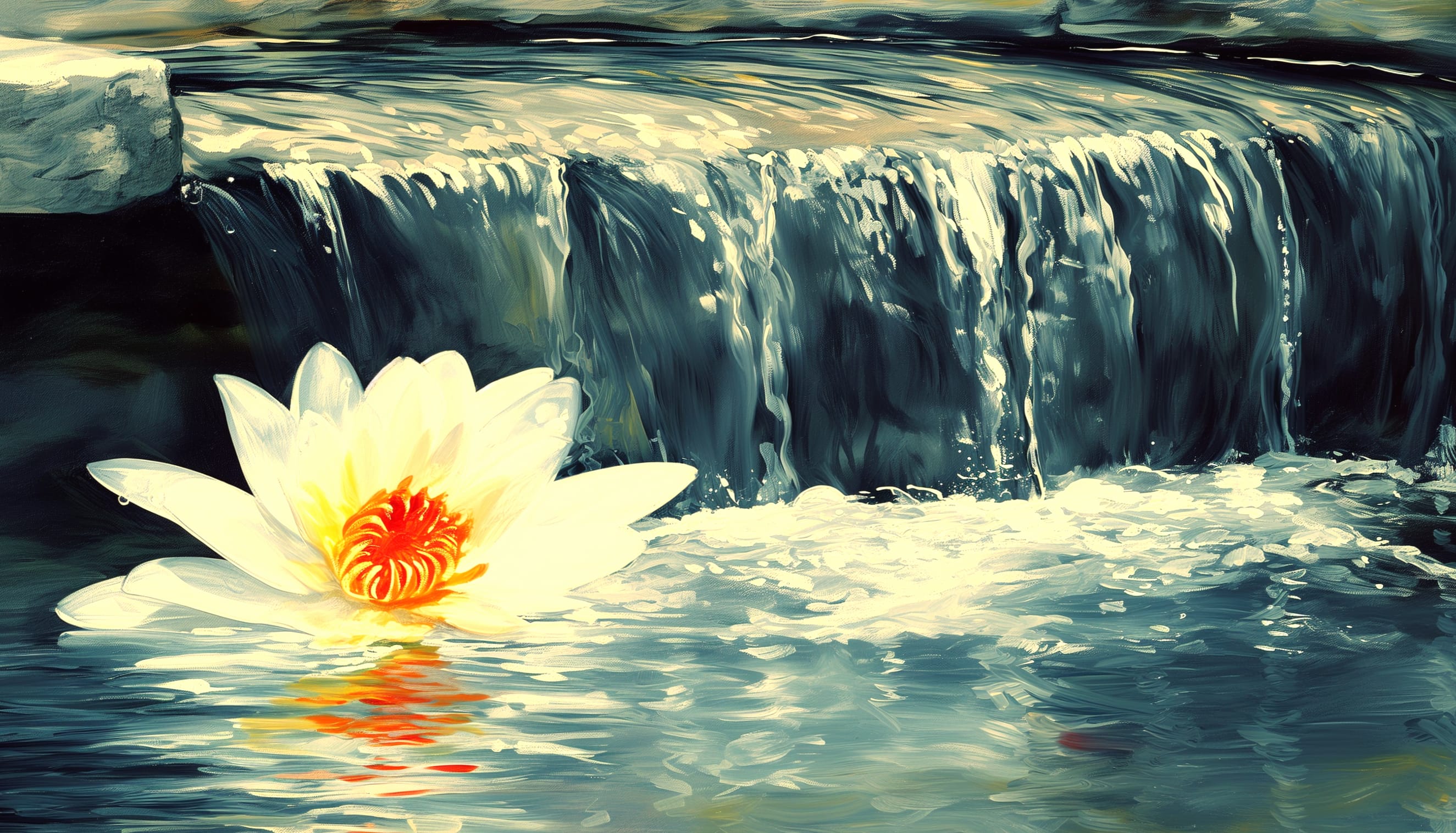 Serene Waterfall and Lotus Flower wallpapers HD quality