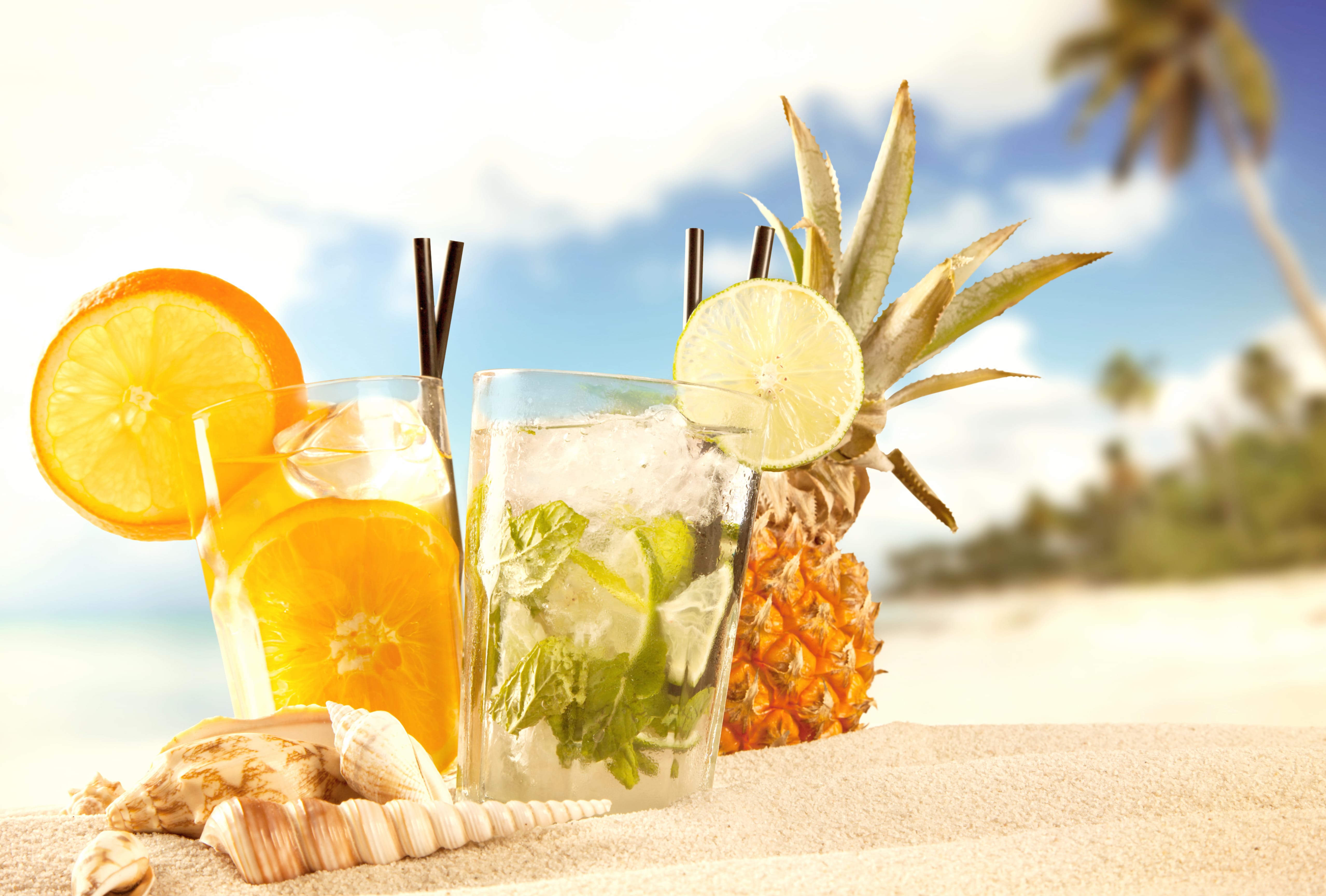 Shell Pineapple Glass Sand Summer Food Cocktail wallpapers HD quality