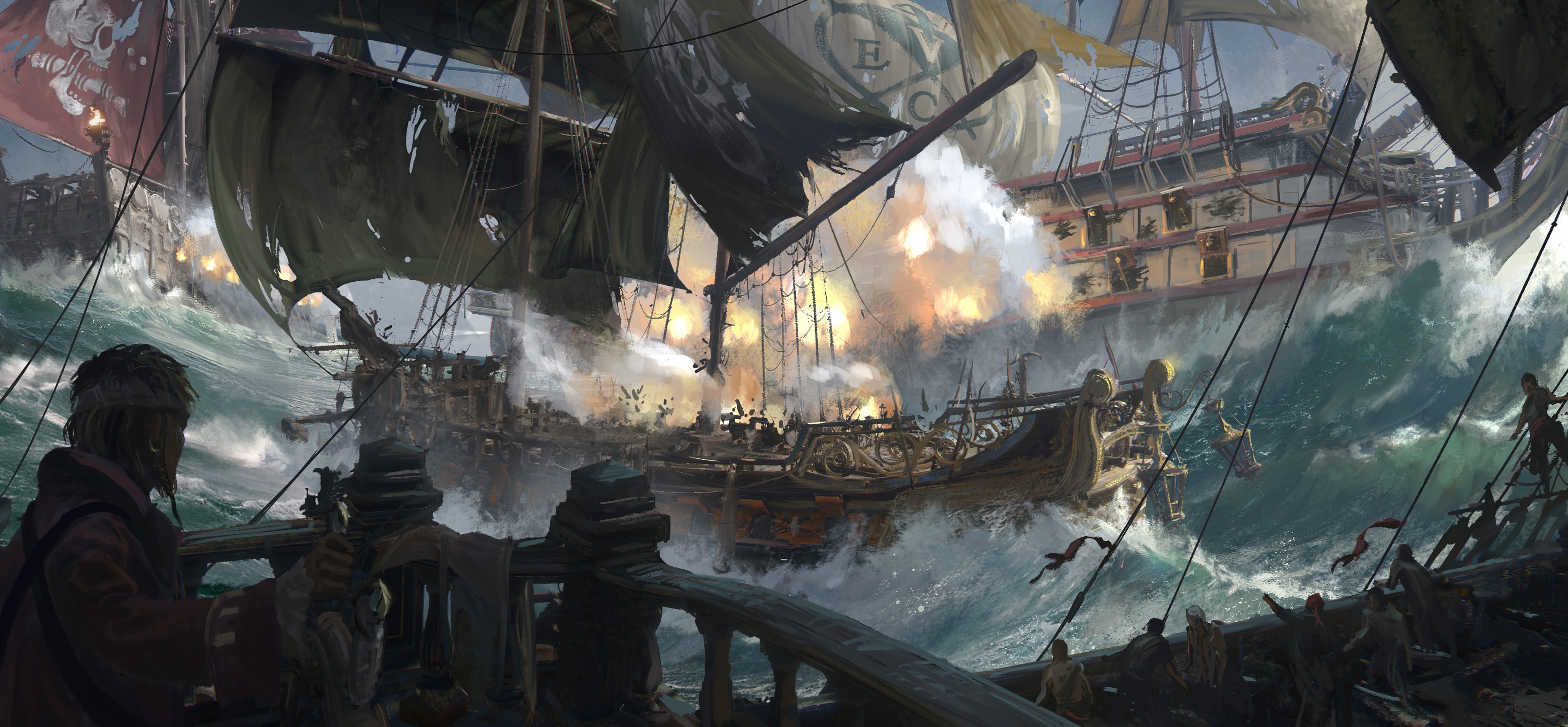 Skull and Bones Video Game Pirate Ship at 1280 x 960 size wallpapers HD quality