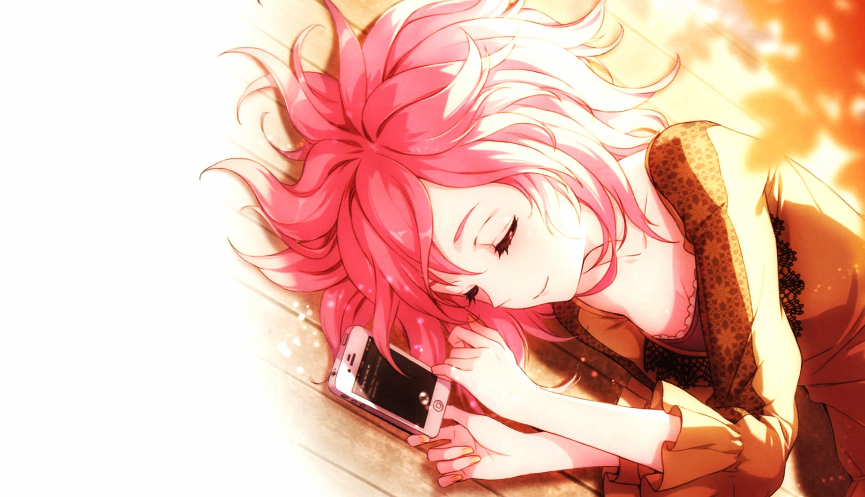 Sleeping Pink-Haired Anime Girl with Phone - wallpapers HD quality