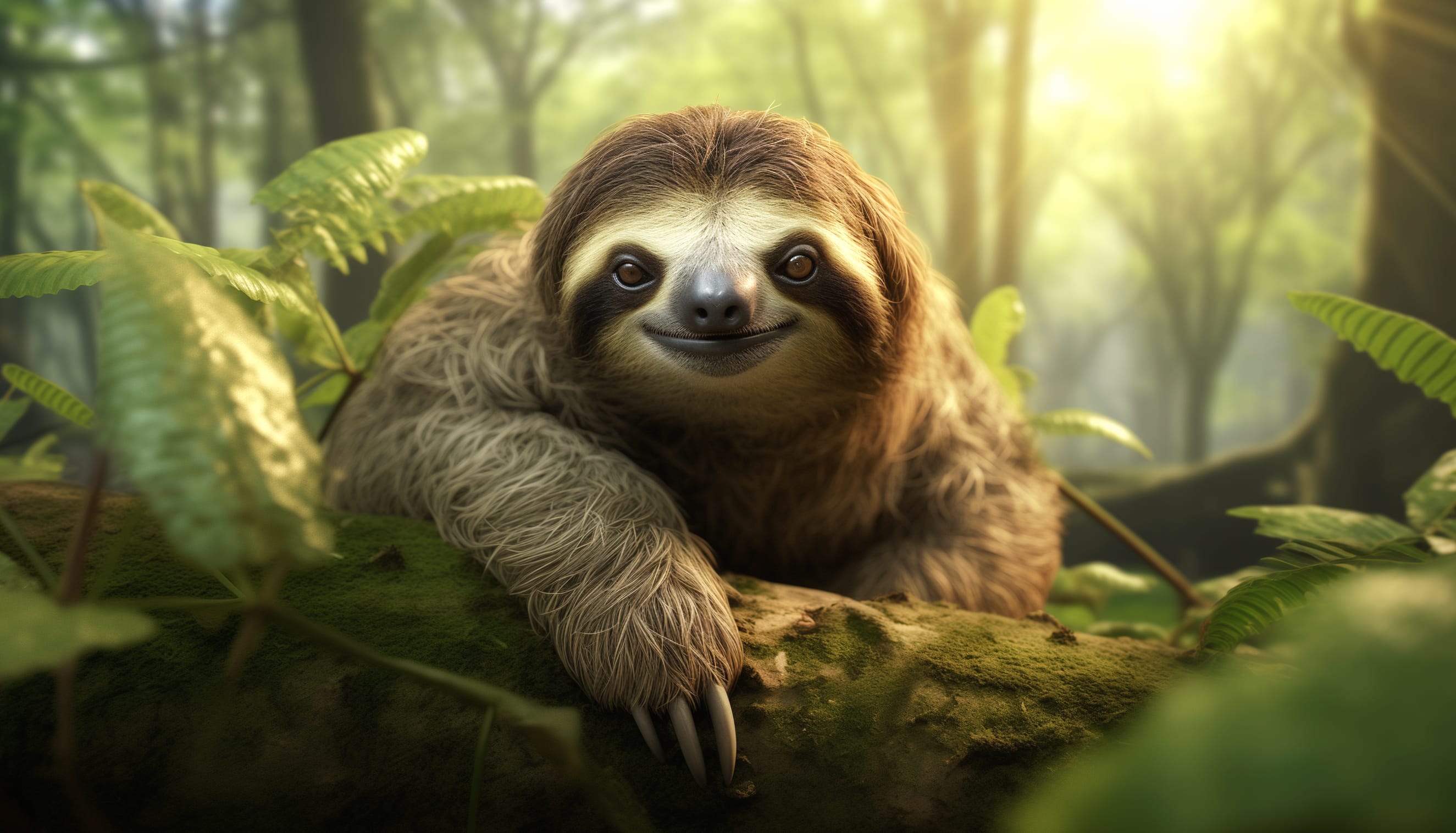 Sloth in Sunlit Forest - HD Desktop Wallpaper at 1600 x 1200 size wallpapers HD quality