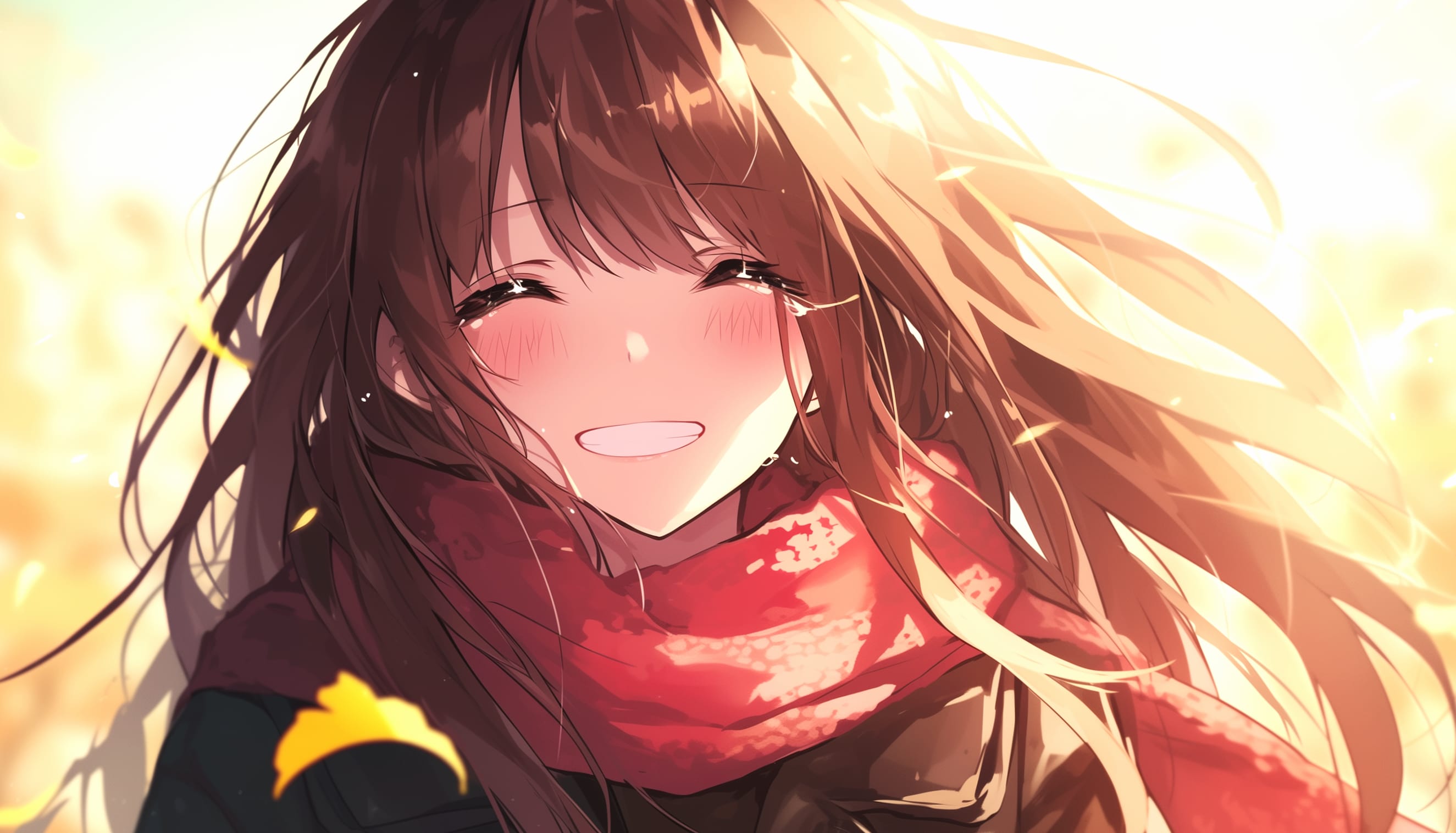 Smiling Anime Girl - Vibrant Autumn Bliss at 1024 x 1024 iPad size wallpapers HD quality