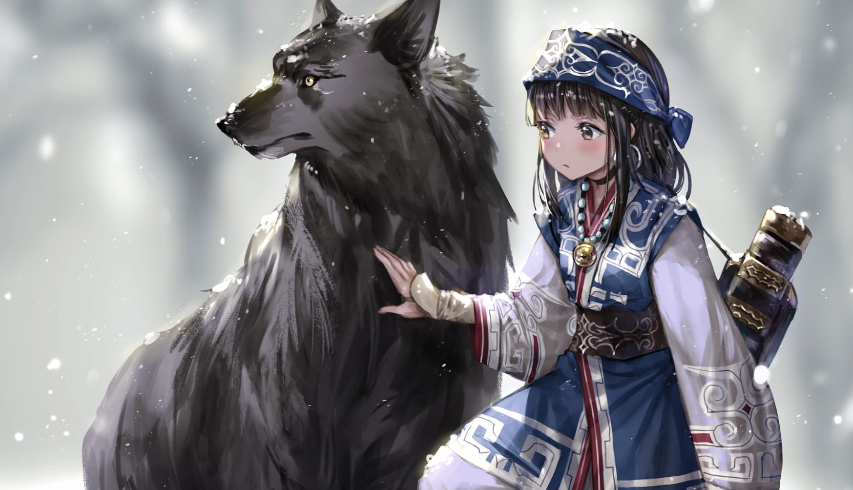 Snowfall and Canine Companion - Anime wallpapers HD quality