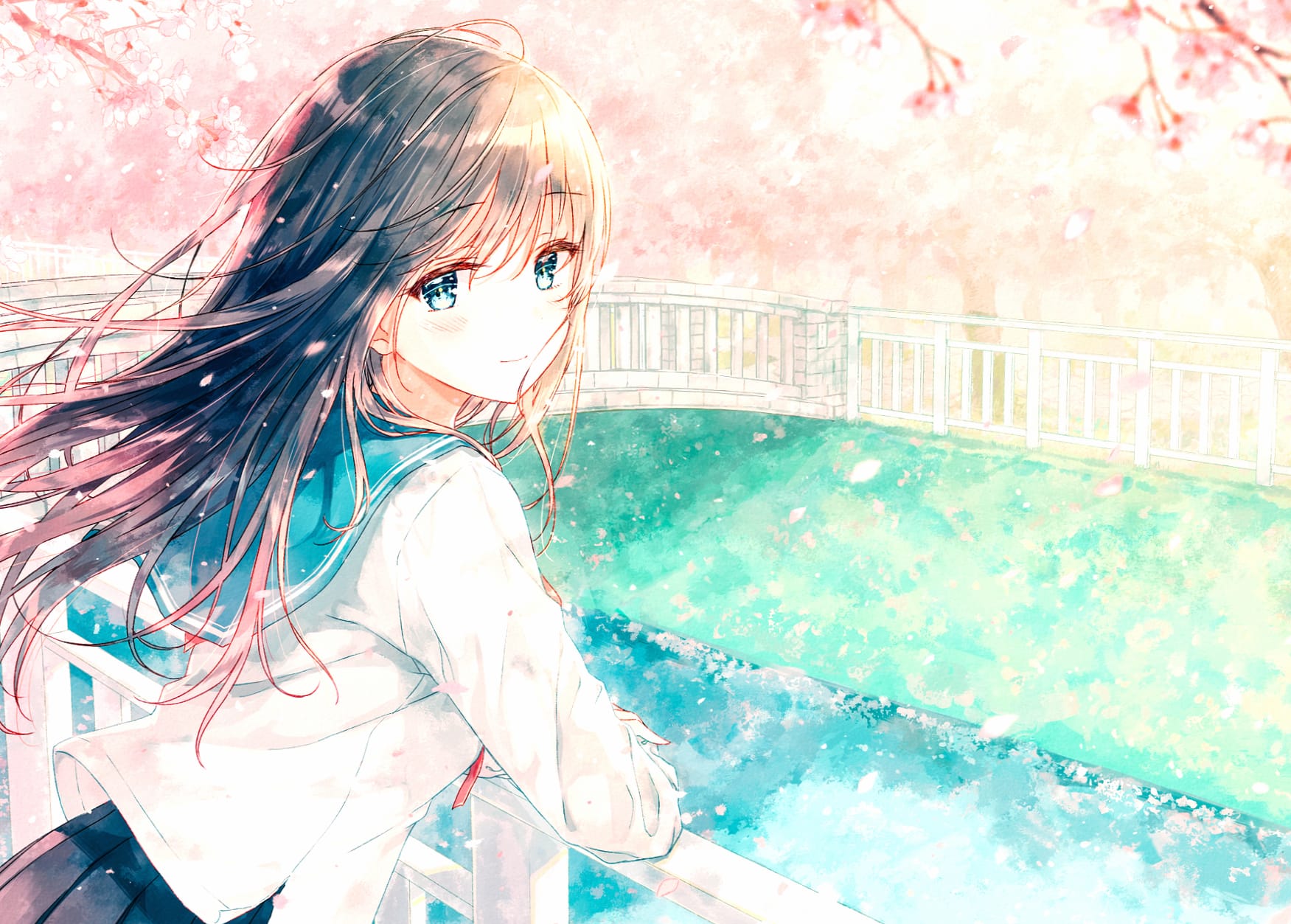 Spring Blossom Anime Girl at 640 x 960 iPhone 4 size wallpapers HD quality