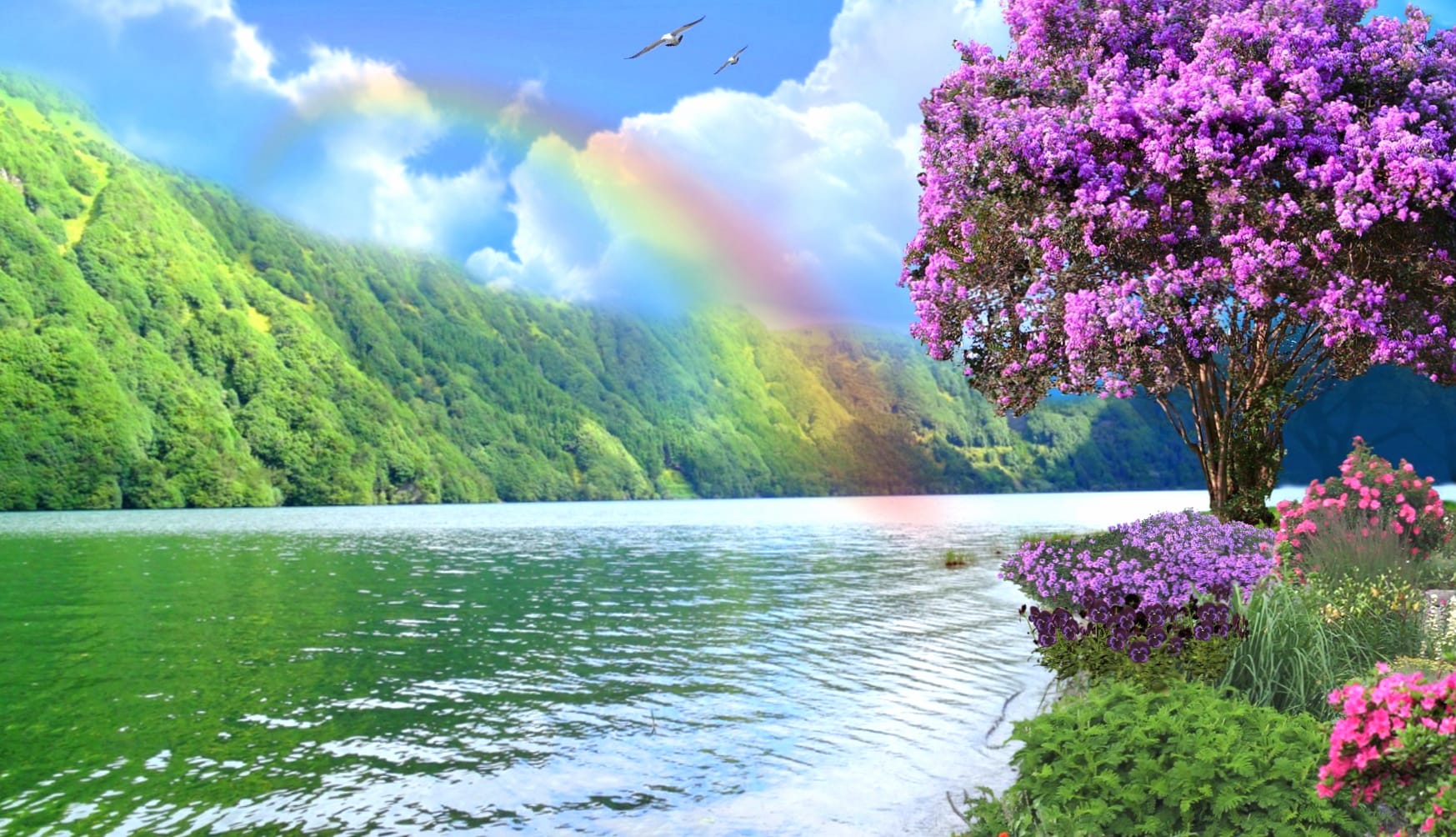 Spring Rainbow Lake - Nature wallpapers HD quality