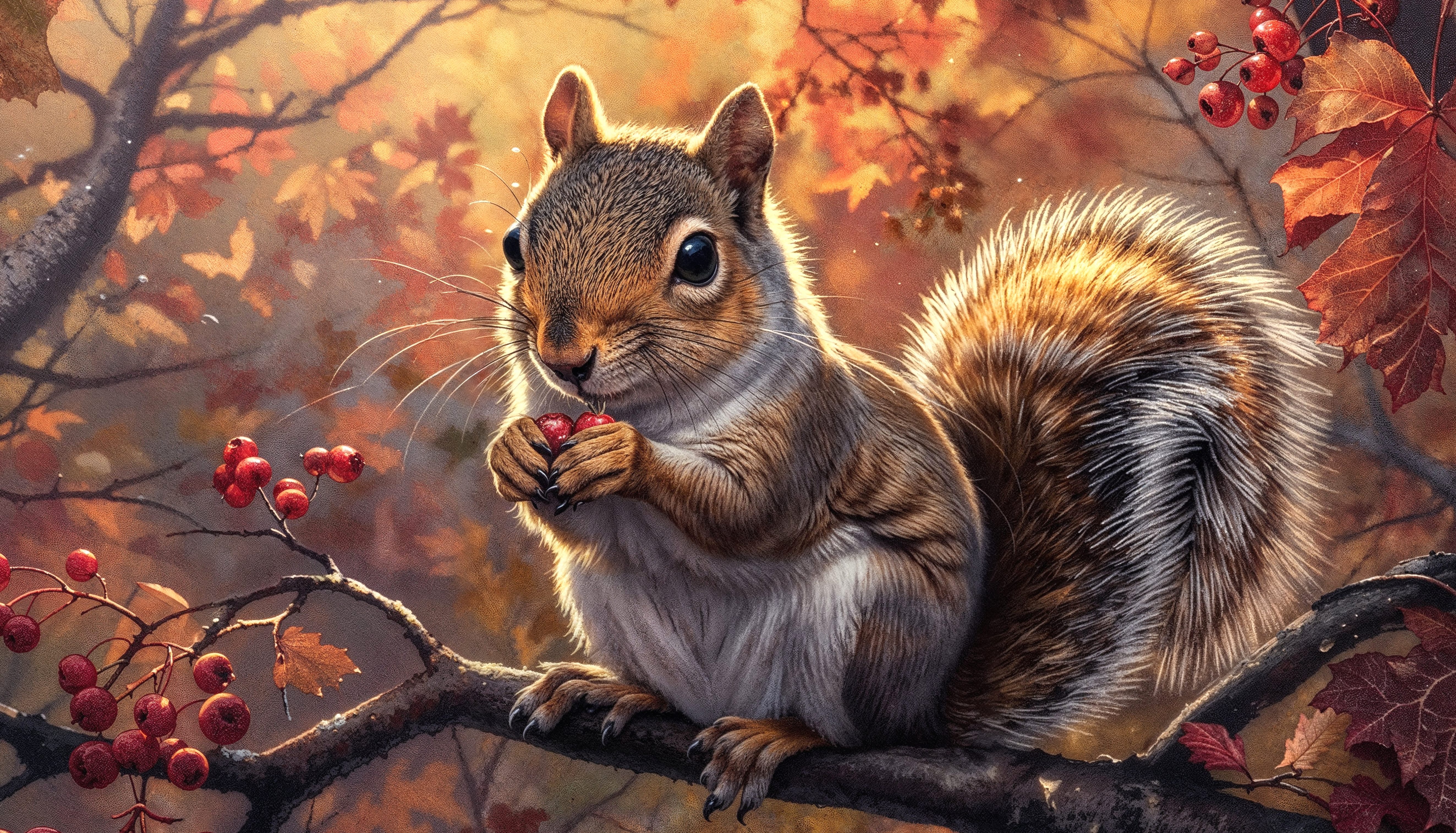 Squirrel Feast in Autumn - at 320 x 480 iPhone size wallpapers HD quality