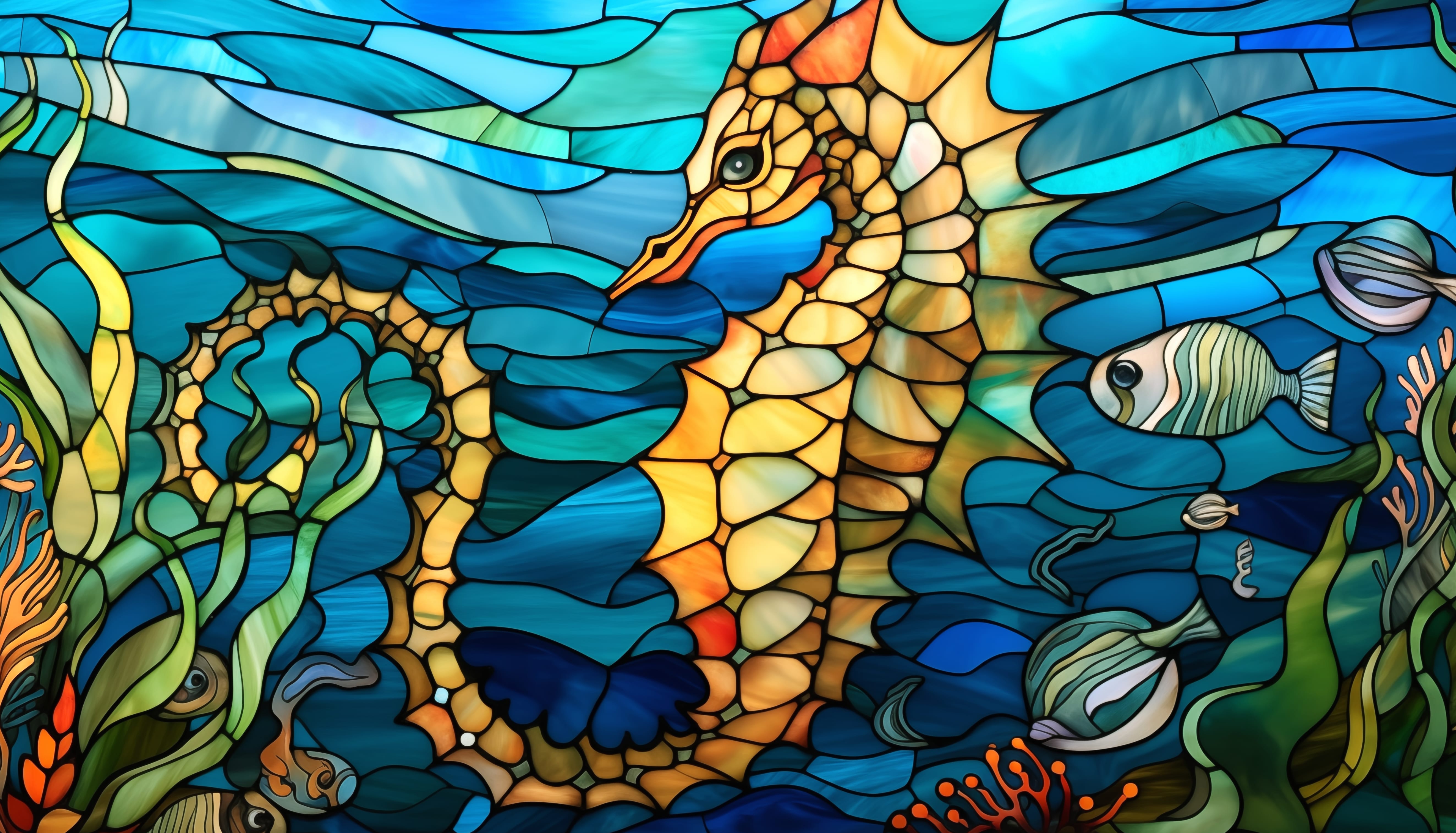 Stained Glass Seahorse Sea Life wallpapers HD quality